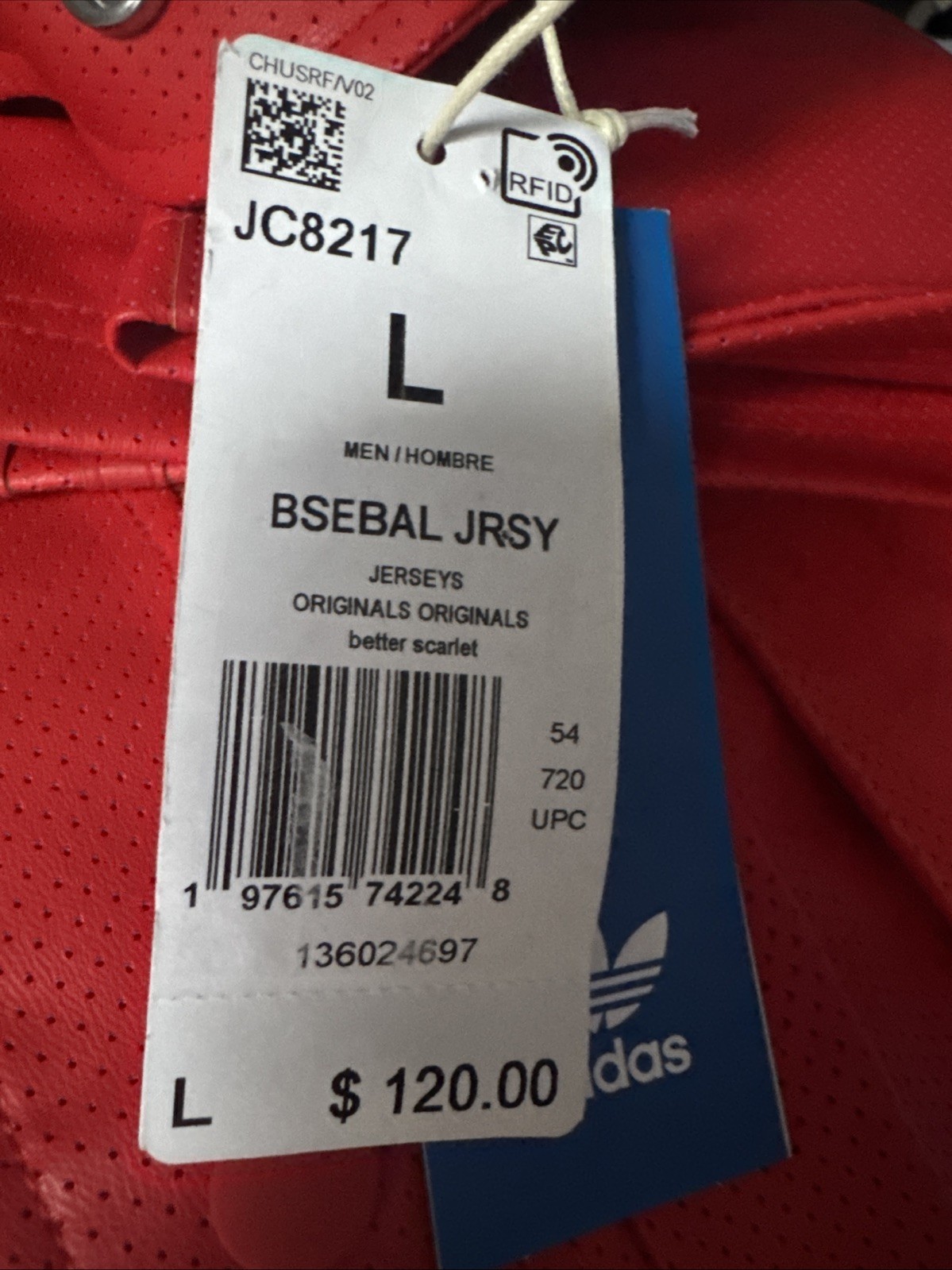 ADIDAS Originals MENS FAUX LEATHER Baseball Jersey Scarlet Red SIZE LARGE gallery
