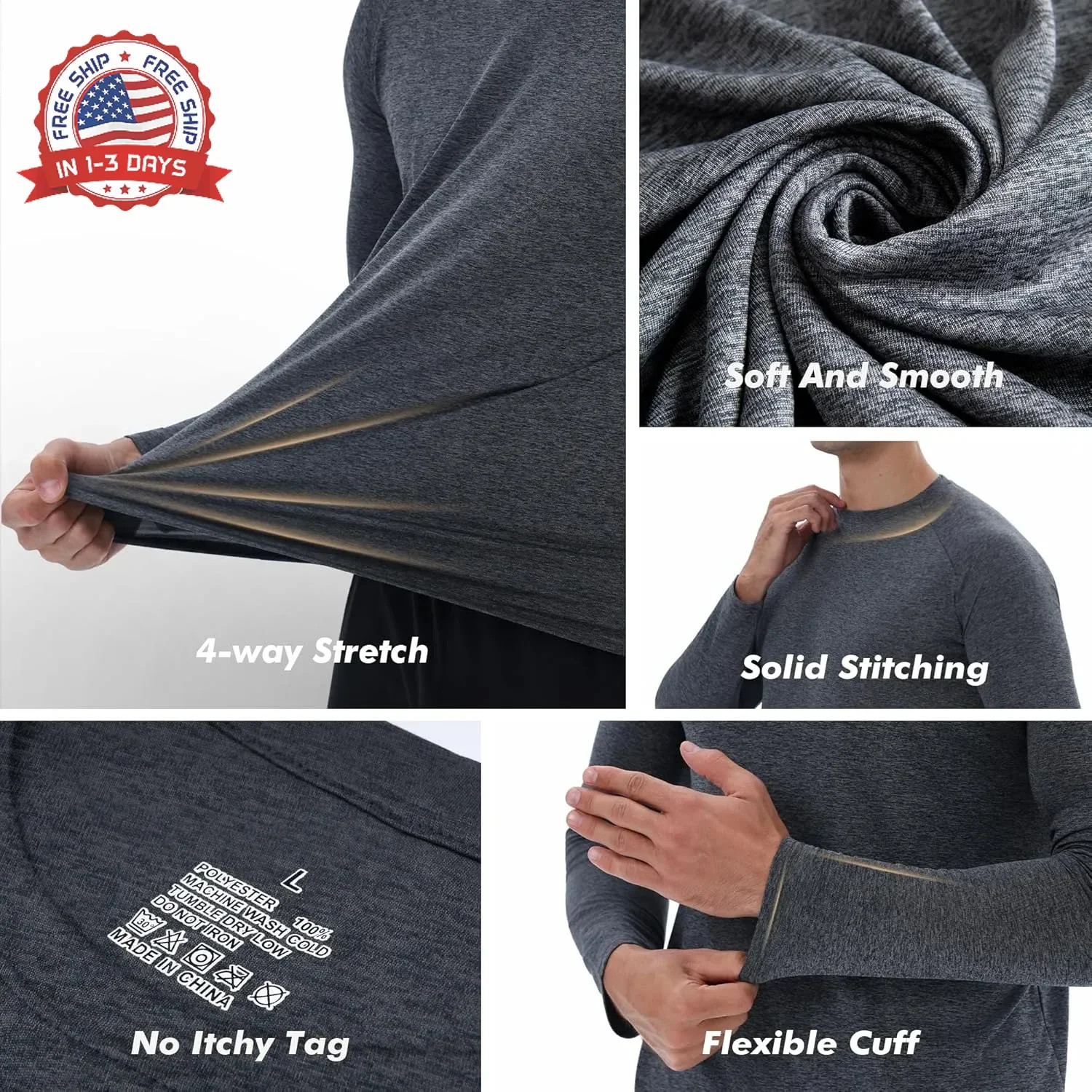 4 Pack Long Sleeve Shirts for Men - Quick Dry Moisture Wicking Sun Protection Ts gallery