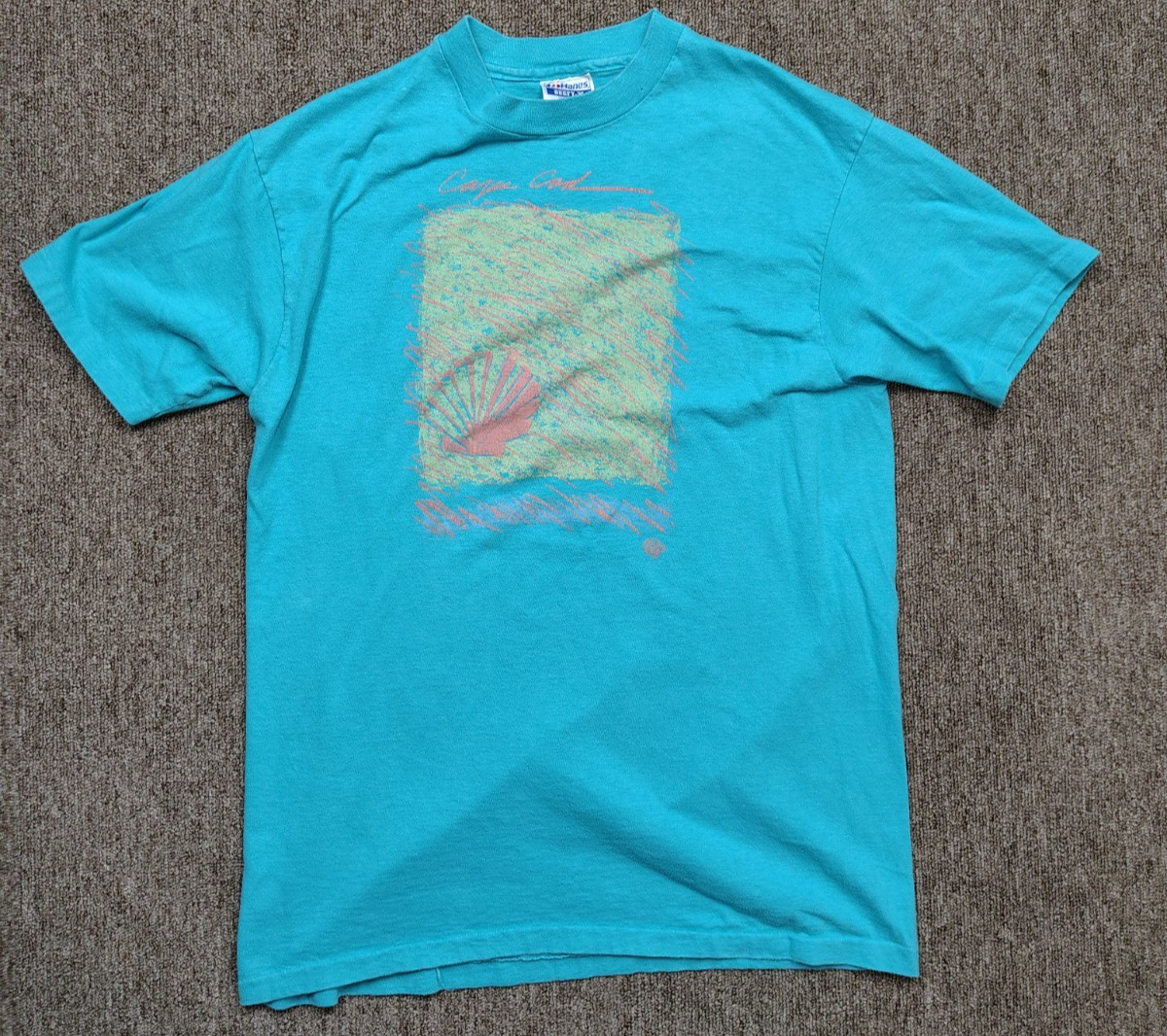 Vintage CAPE COD Shirt Men L Blue Seashell Graphic Single Stitch Cotton Vacation