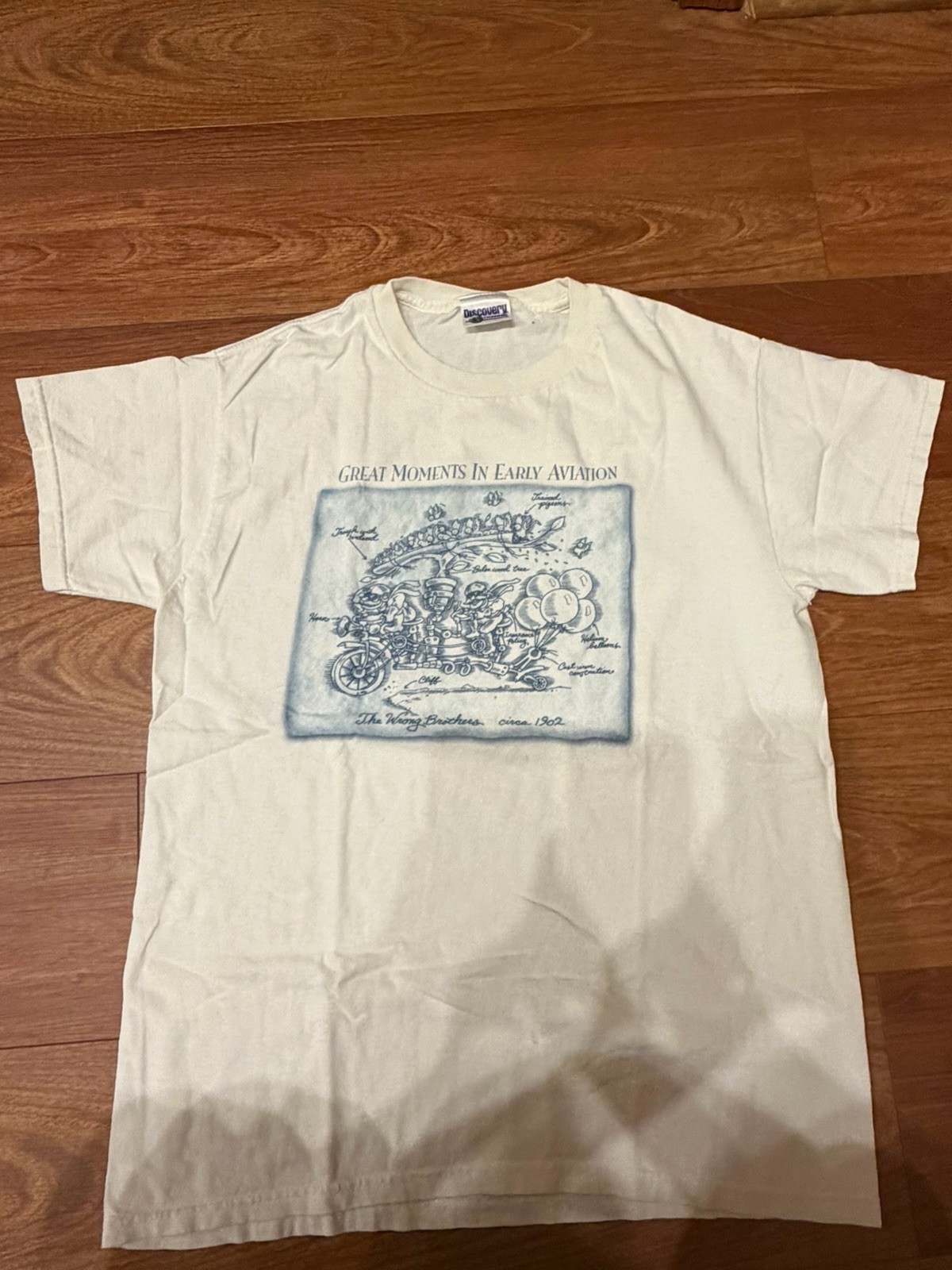 Discovery Channel Cotton Men’s White Graphic Aviation Crew Neck T-Shirt M