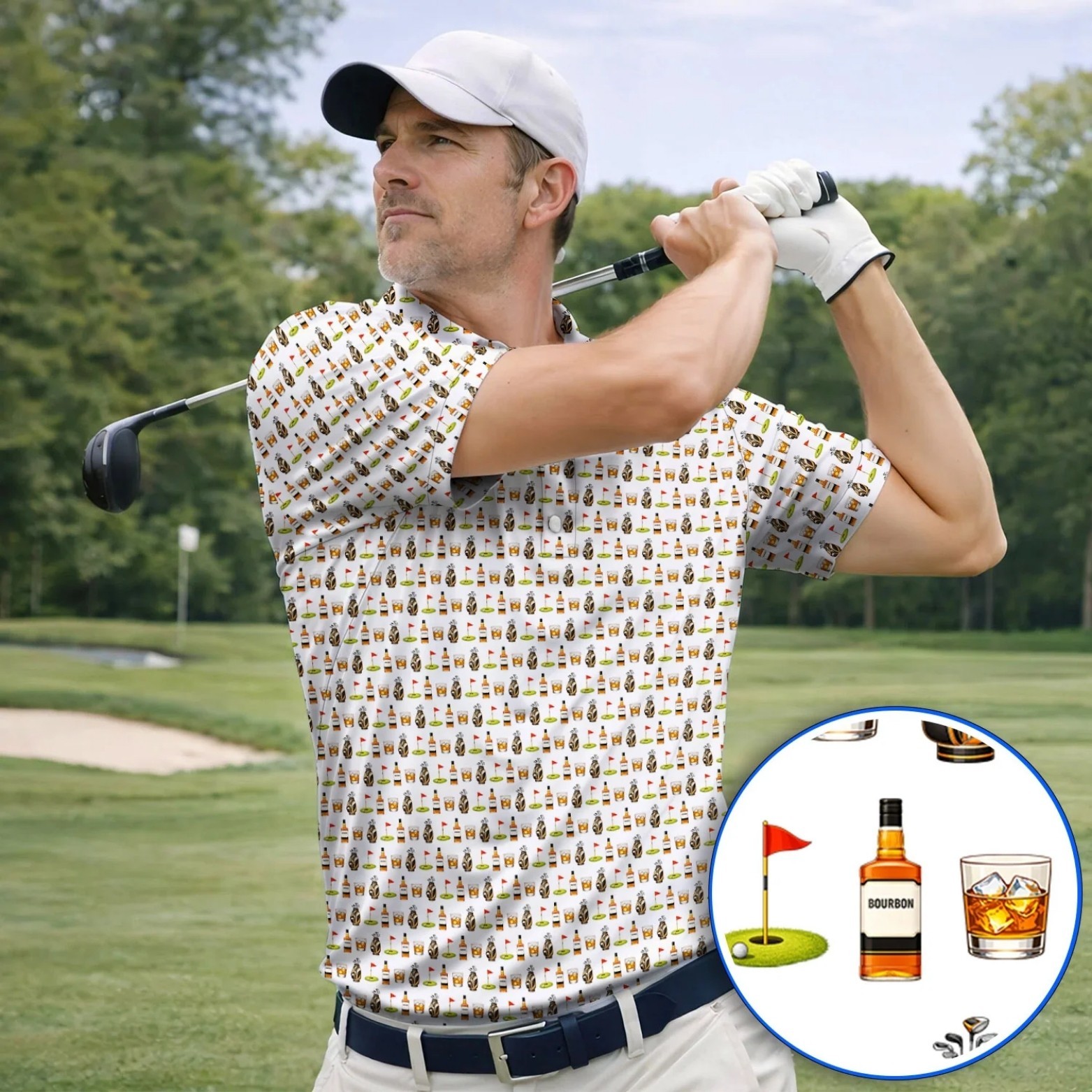Bourbon Golf Polo Shirt Men Whiskey Golfer Drinking Gift Dad Father's Day(S-5XL) gallery