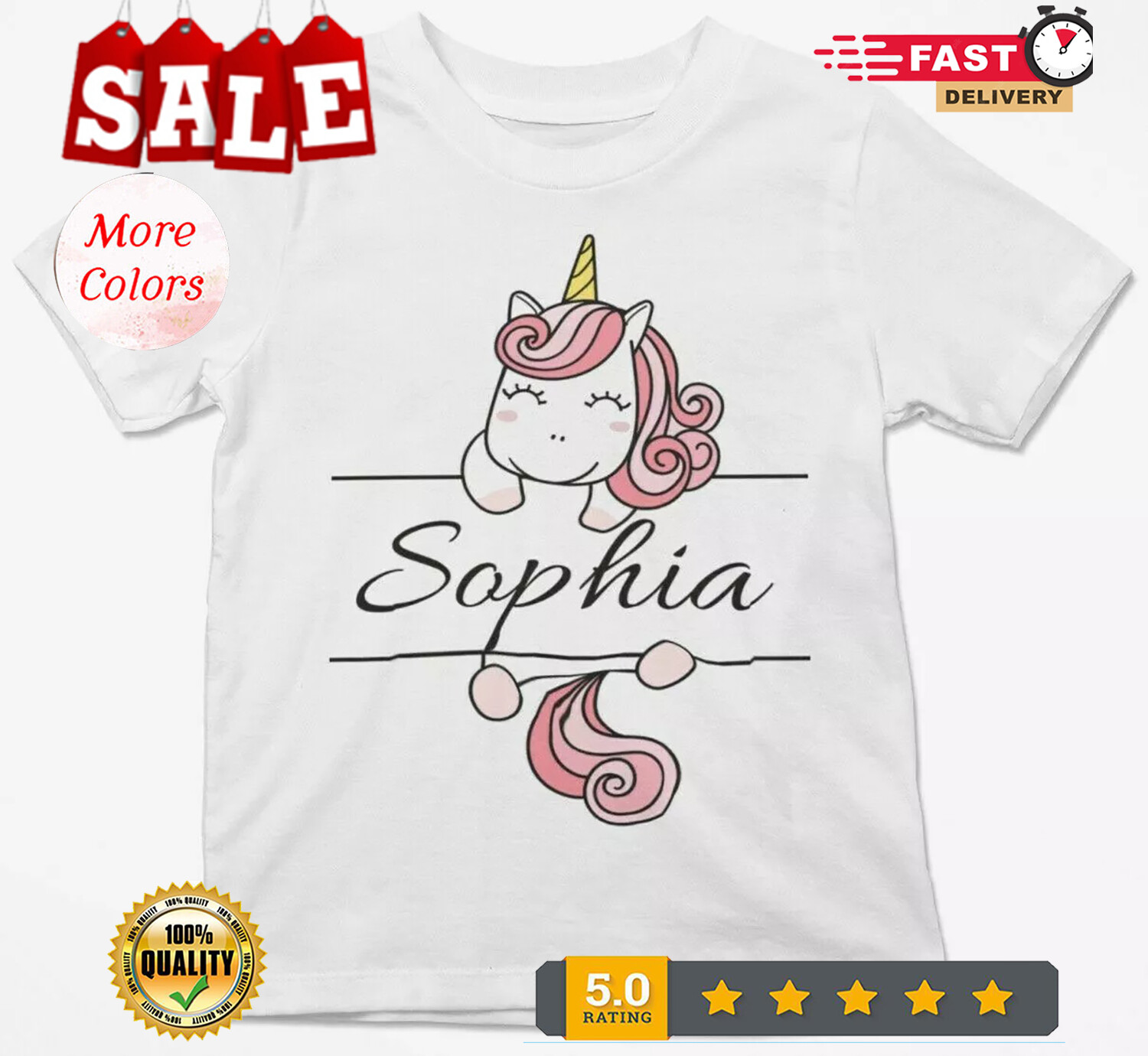 2026/Personalised (ADD NAME) Unicorn Girls Casua T-Shirt Adorable Gift For Girls