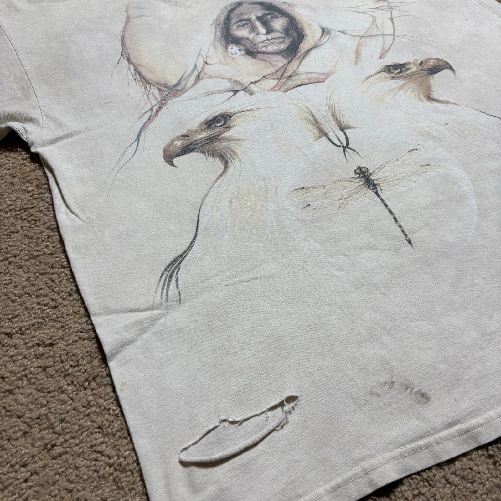 Vintage 90s The Mountain Eagle Indian Nature 2001 Art VTG Shirt Mens Size XL gallery