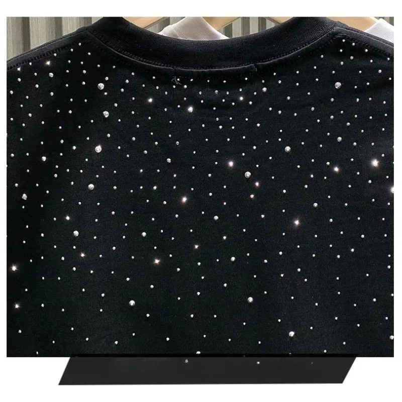 New Men Women Luxury Diamond Rhinestones Black White T-Shirt High Quality gallery