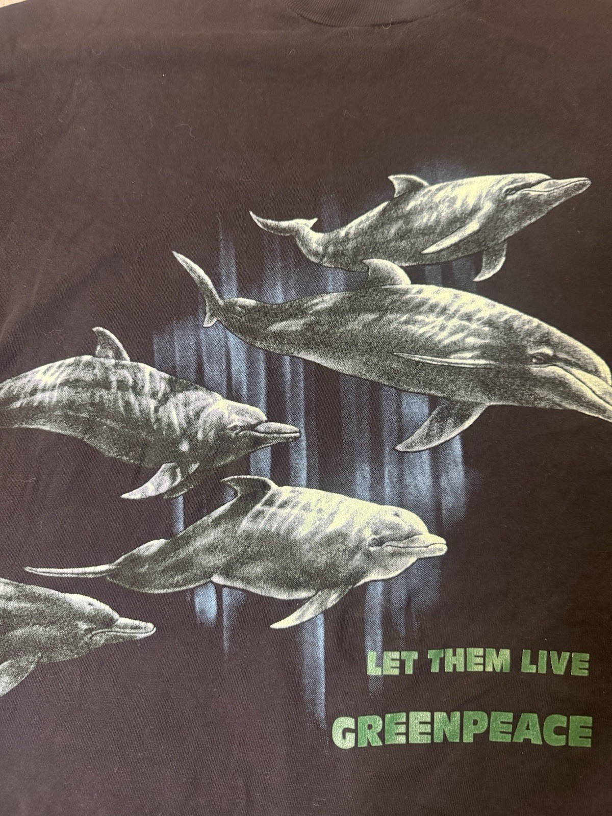 Vintage 90s Greenpeace Let Them Live Dolphin T Shirt XXL USA Made Single Stitch gallery