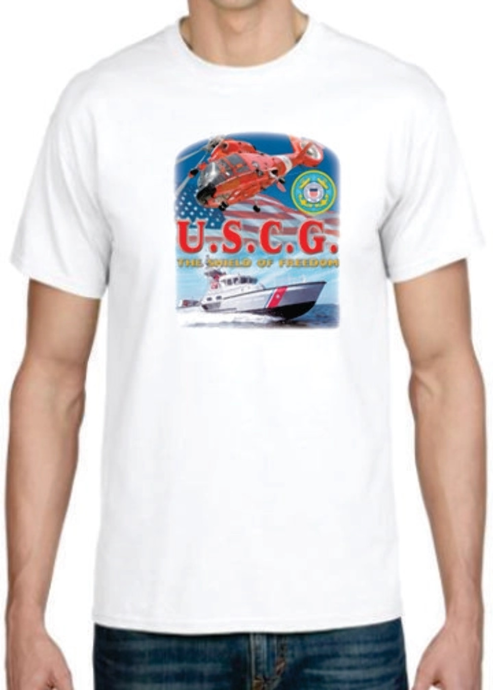 Adult DryBlend® T-Shirt - ( USCG SHIELD - AMERICAN PRIDE / MILITARY ) gallery