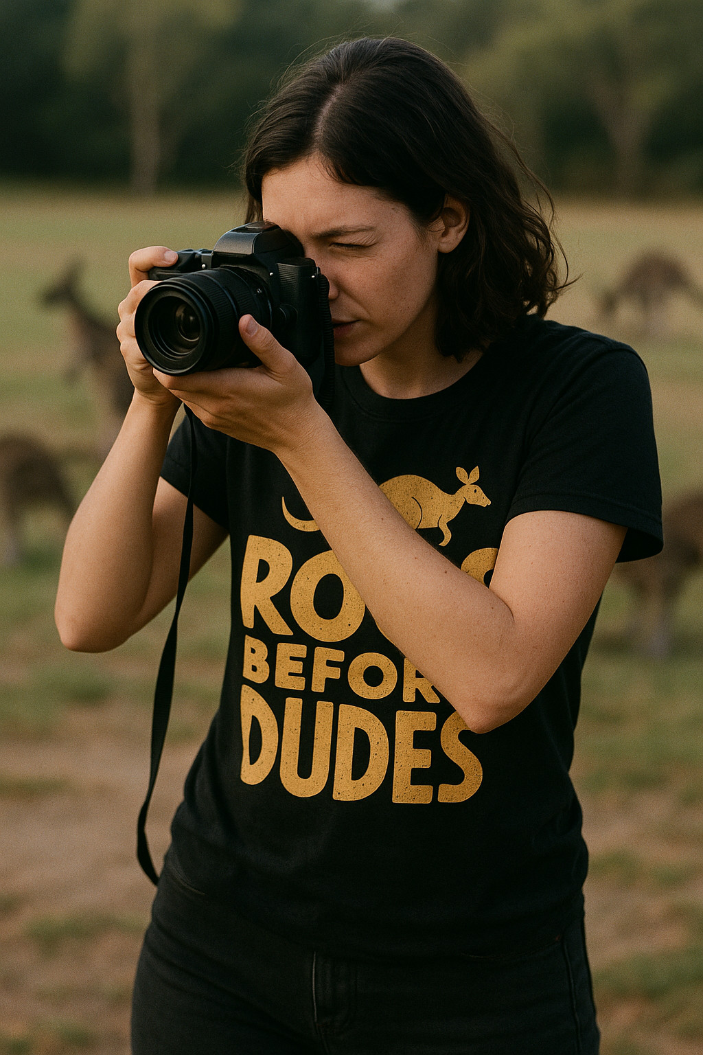 Kangaroo Pocket T-Shirt - "Roos Before Dudes" Graphic Tee gallery