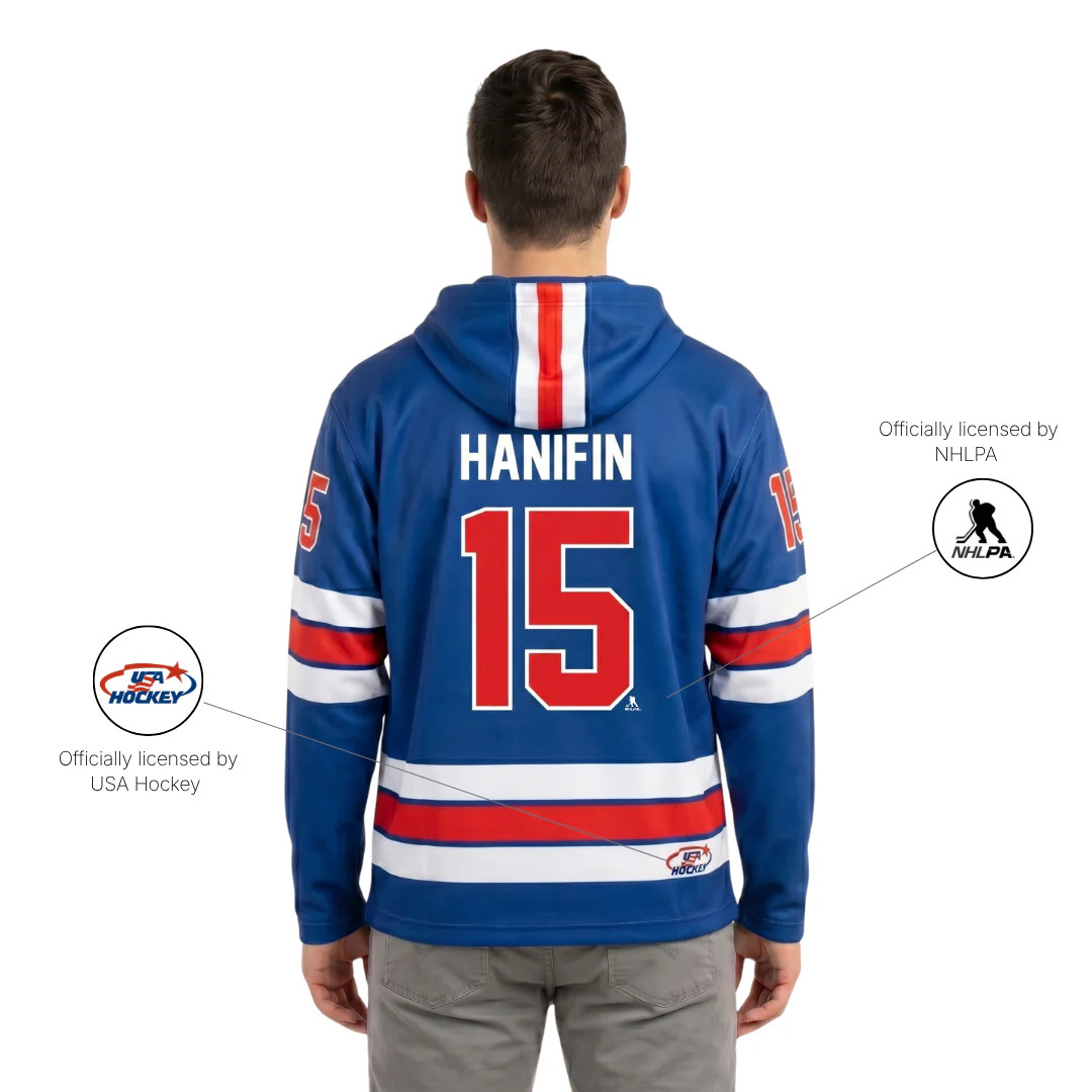 Noah Hanifin #15 (2026 Gold Champ) USA Hockey Officially Licensed Jersey Hoodie gallery