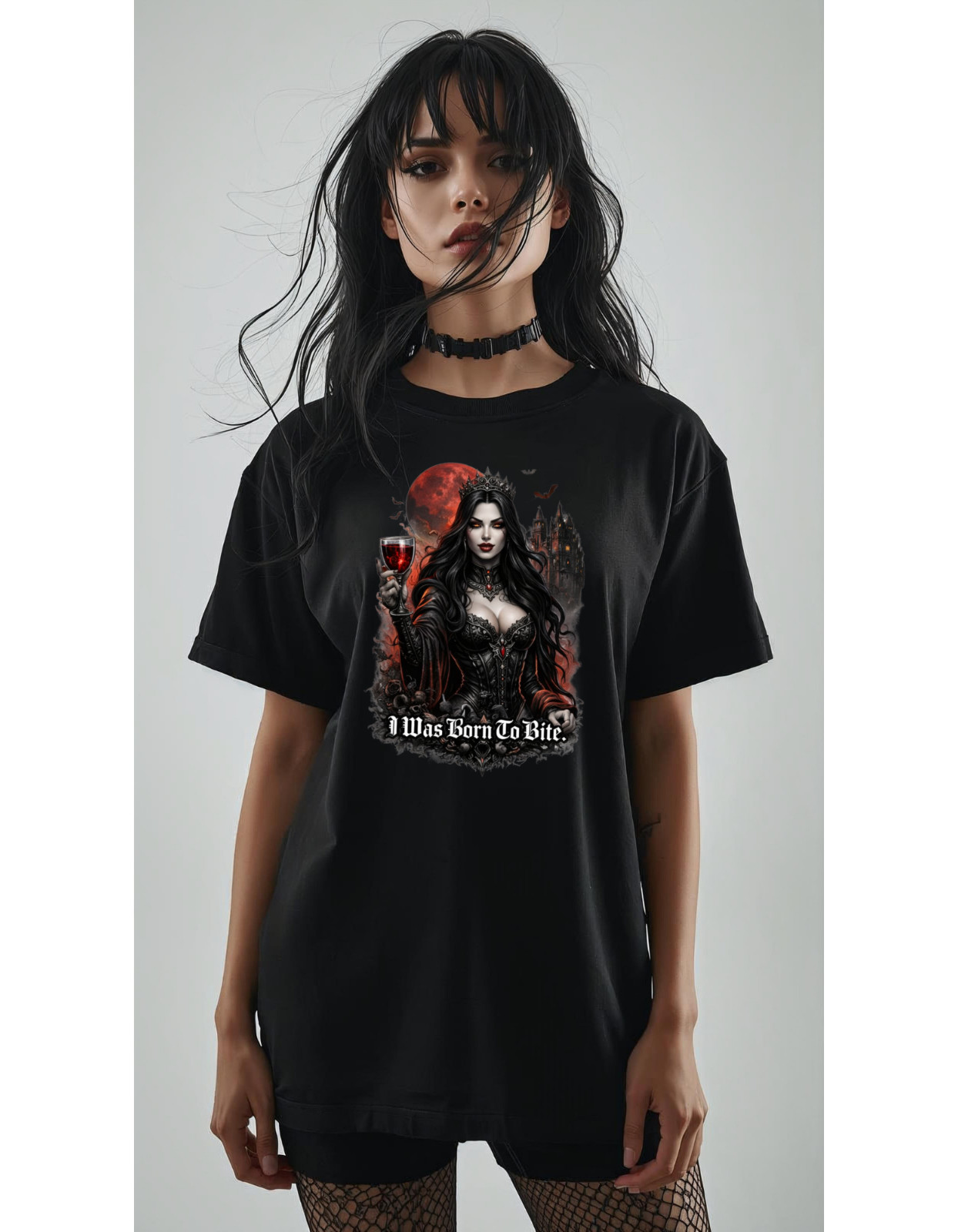 Dark Vampire Woman 'I Was Born To Bite' T-Shirt | Gothic Vampire Tee shirt x her gallery