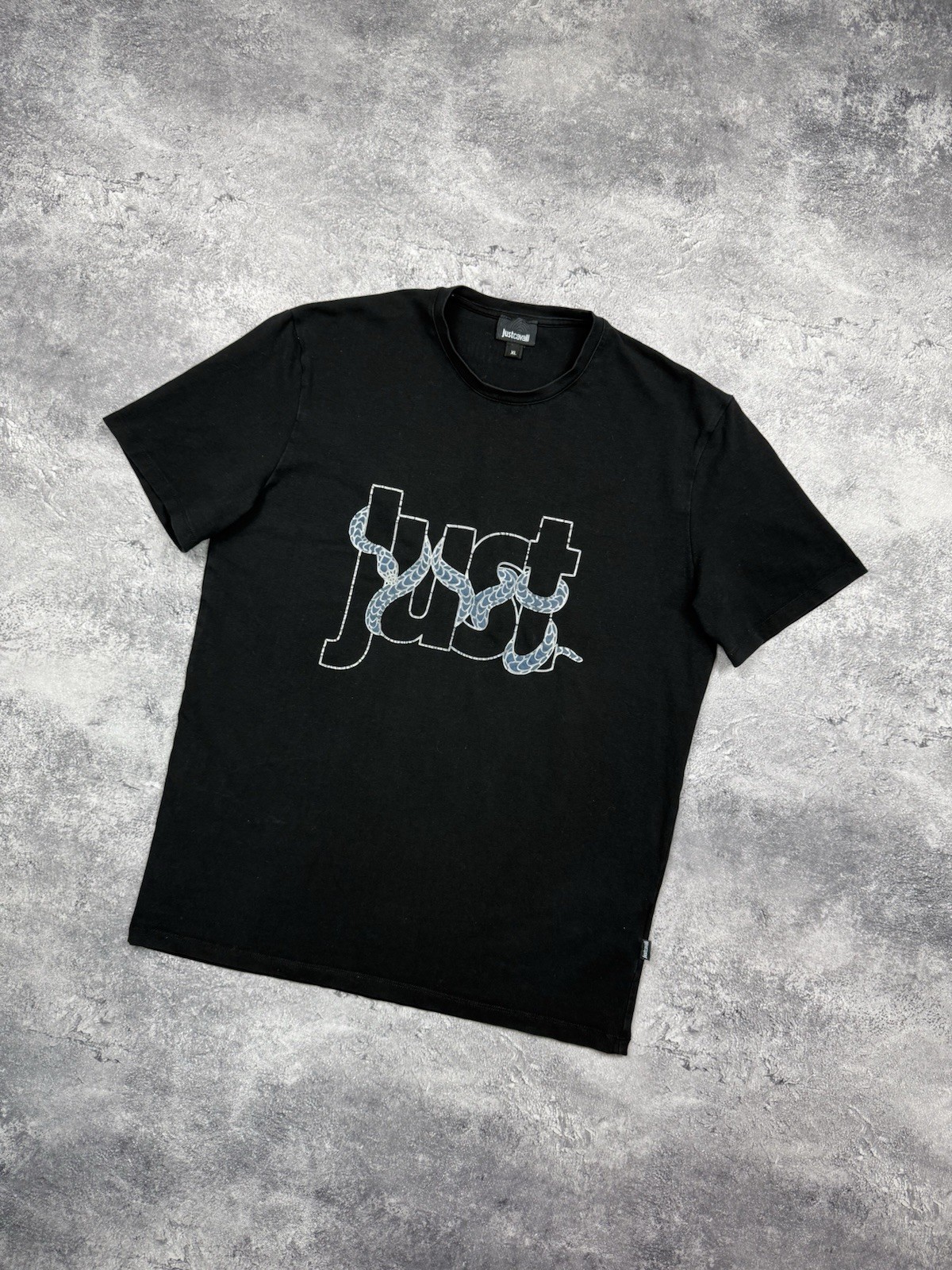 Just Cavalli Snake Big Logo Black T-Shirt Men’s Y2K Luxury Designer Size XL Hype gallery