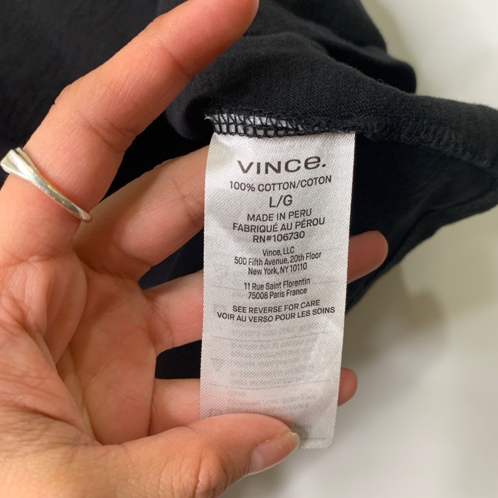 Vince Shirt Mens L Large Black Cotton Long Sleeve Henley Lightweight Casual Tee gallery