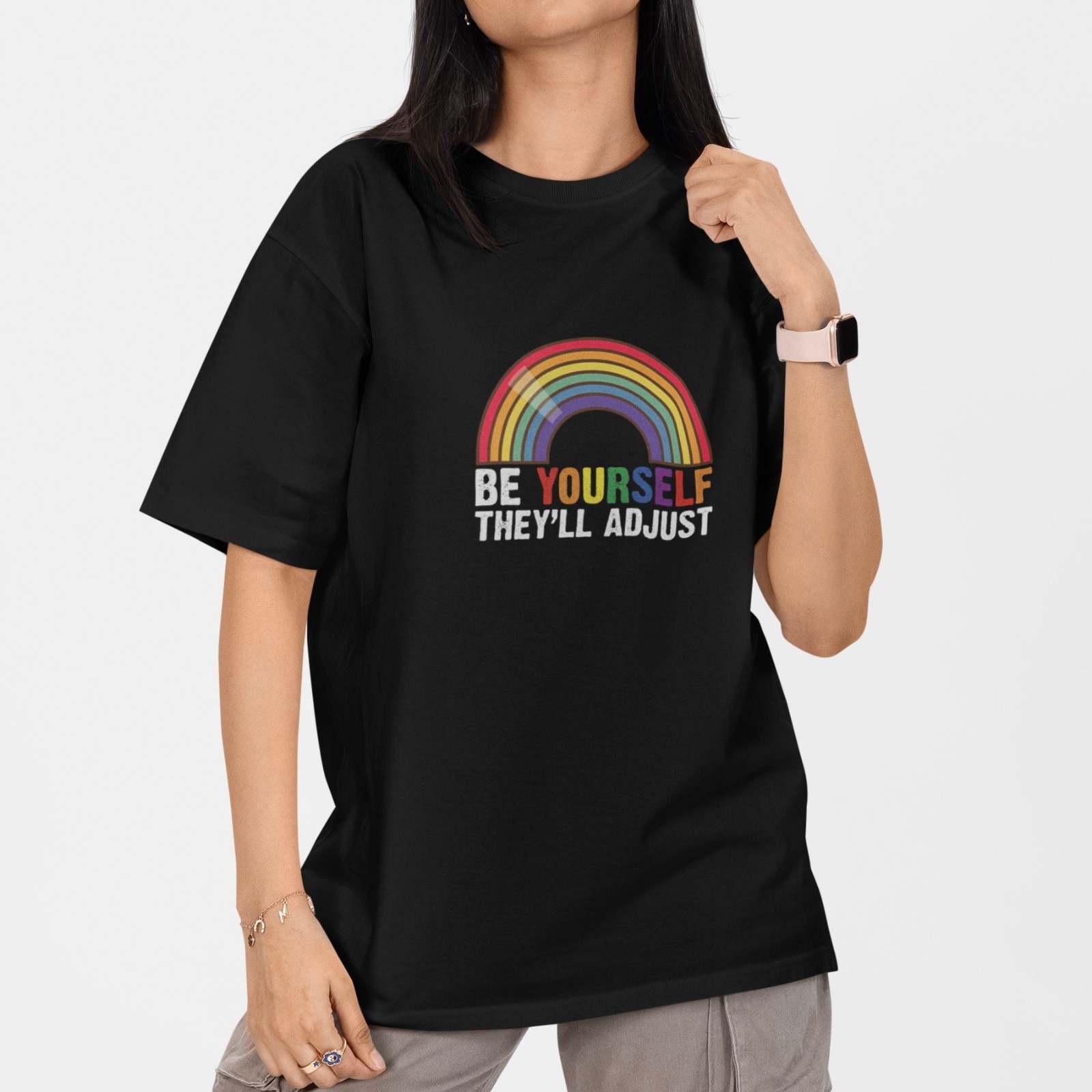 Be Yourself They’ll Adjust Rainbow Inspirational Shirt S-5XL Unisex Cotton gallery