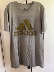 Adidas The Go-To Performance Tee Gray w/Gold Logo Climalite T-Shirt Mens XL 2019