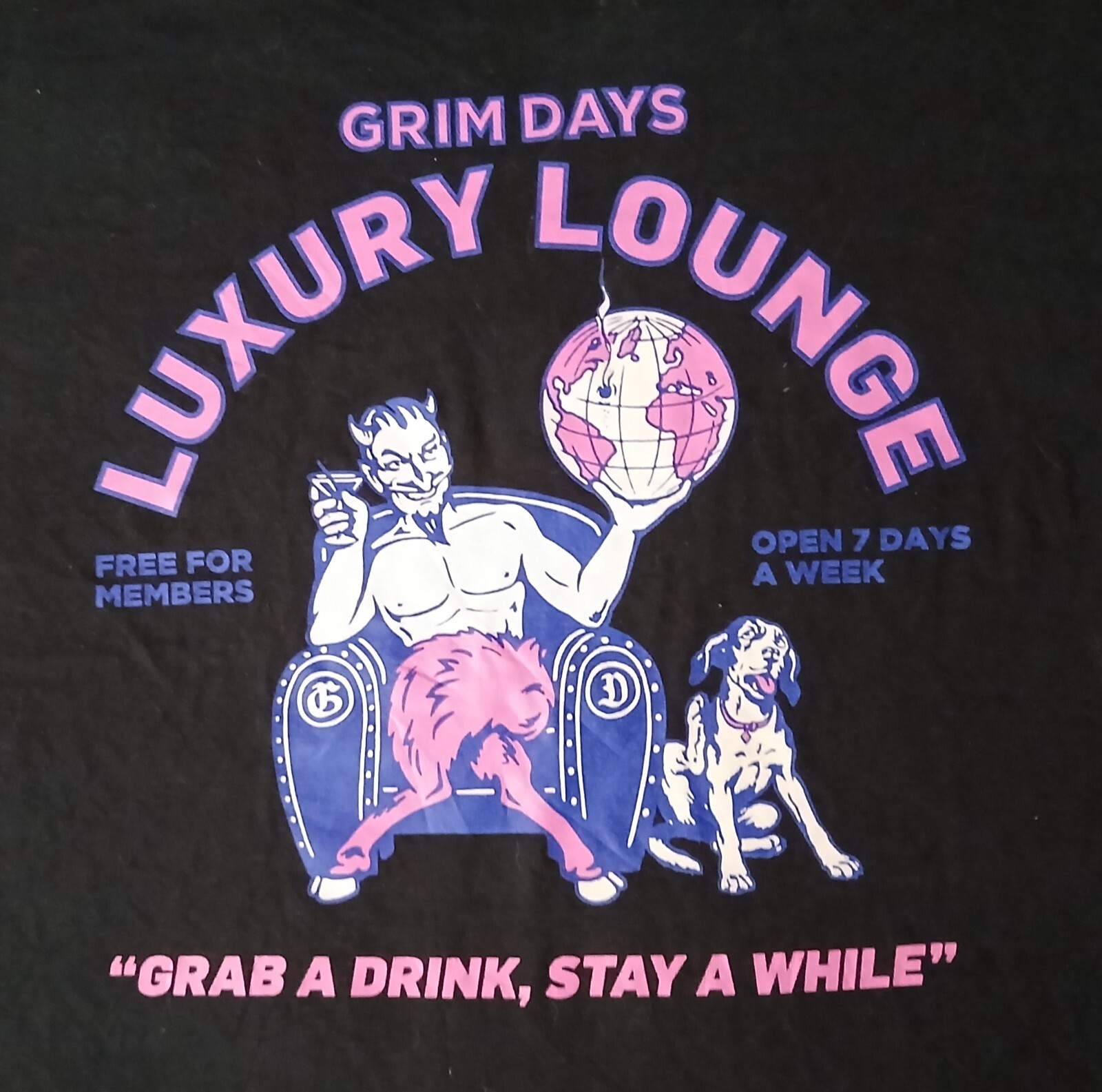 Grim Days Luxury Lounge Mens Two Sided Black Graphic T-shirt Size XL gallery