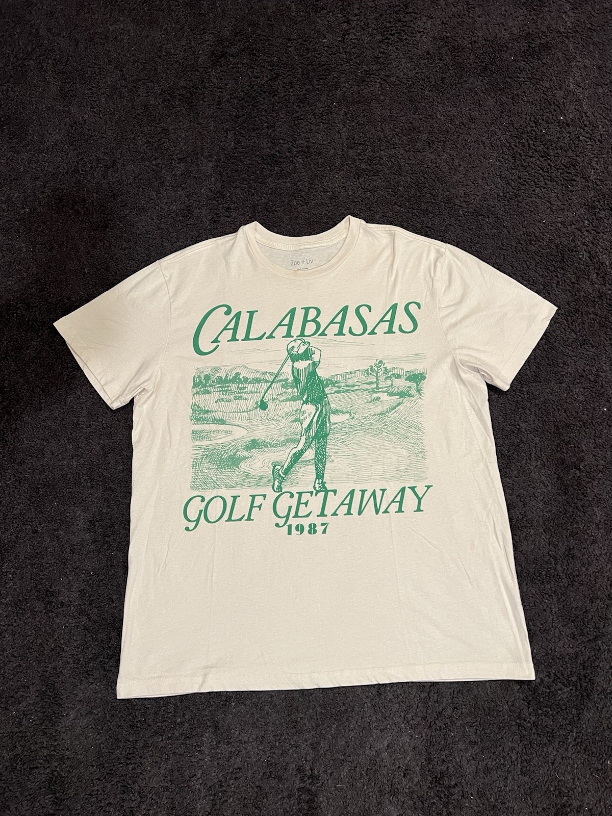Zoe + Liv Calabasas Golf Getaway 1987 Graphic T-Shirt Cream Green Men’s XL