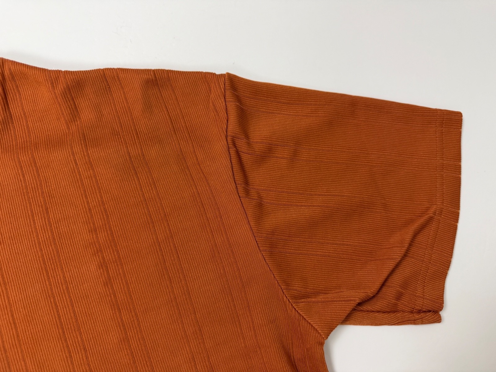 Vintage 90s Y2K Ribbed Shirt Men Large Silky Stretchy Polyester Burnt Orange gallery