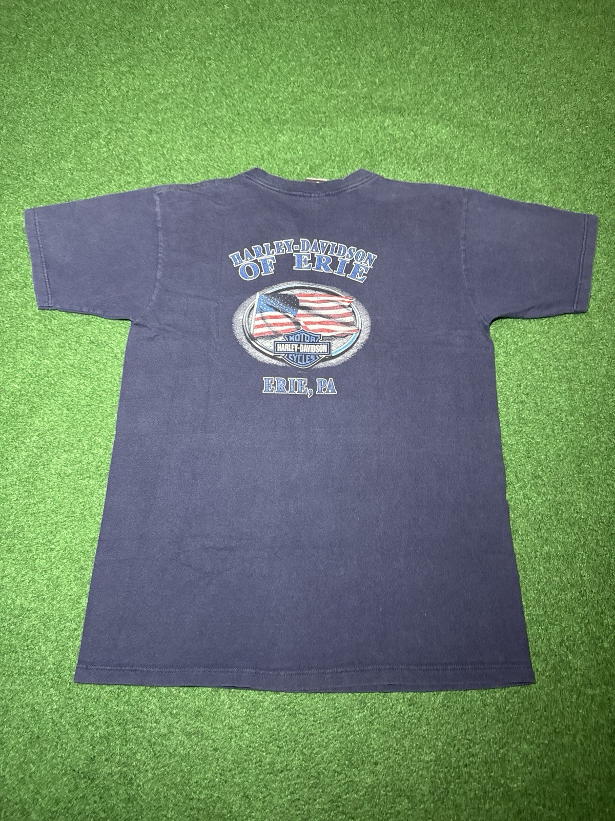 Harley Davidson Emblem Logo Blue Silver Large Y2K Biker Vintage T Shirt gallery