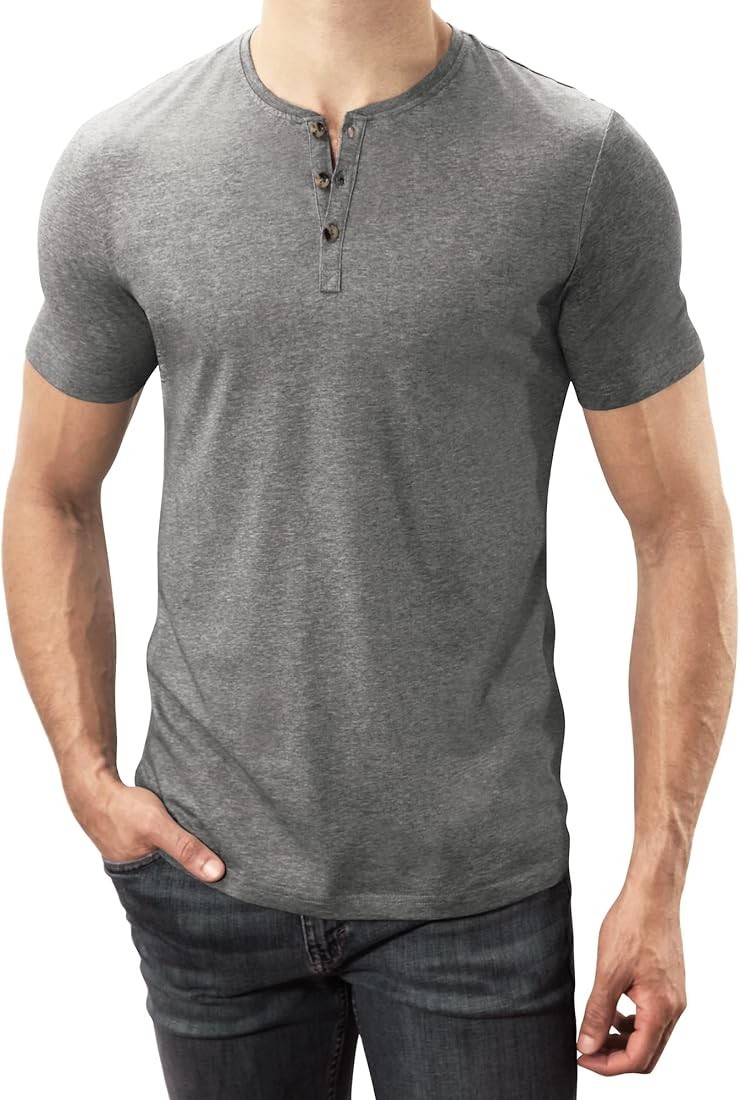Lanky Llama Craftsman Henley Men’s T-Shirt L Tall Slim Fit Knit Gray Polycotton