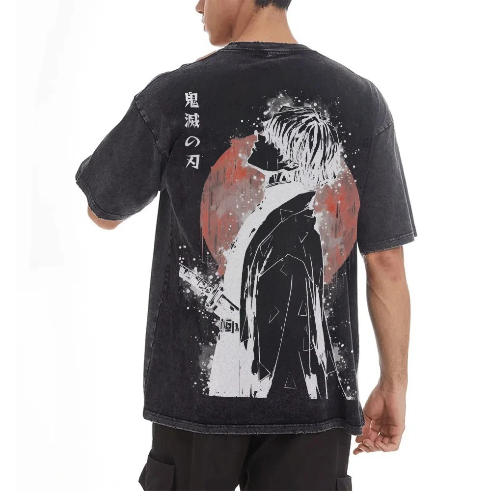 Demon Slayer Zenitsu Agatsuma Acid Wash Graphic T Shirt Anime Back Print M-3XL gallery