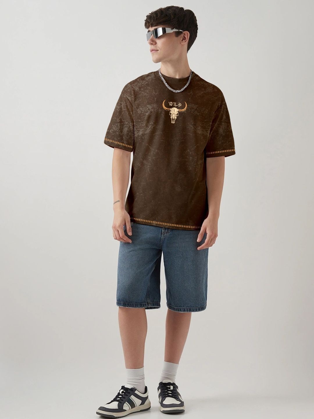 Graphic Printed Drop-Shoulder Sleeves Acid Wash Oversized Cotton T-shirt gallery