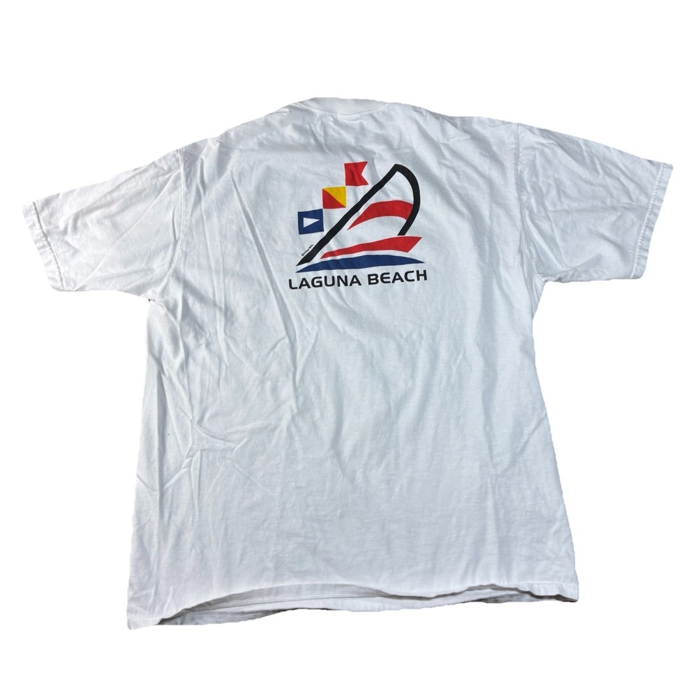 Vintage Crazy Shirt Laguna Beach Mens Size Large White Sailboat Graphic Print
