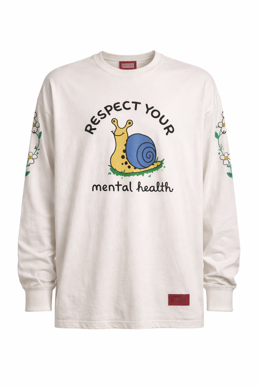 CHNGE Men’s Respect Mental Health Crew Neck Cuff Long Sleeve T-Shirt, Cream, 3XL