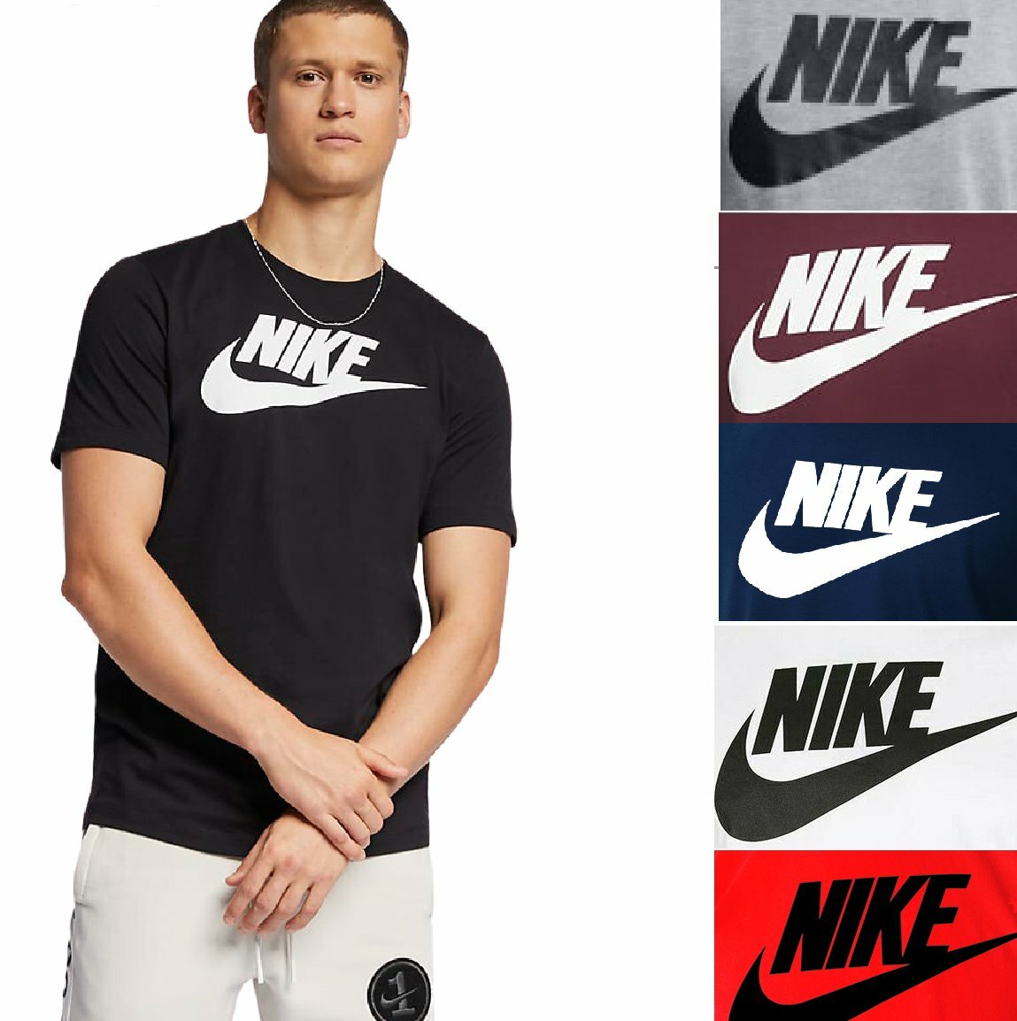 Nike Men's Athletic Wear Short Sleeve Logo Swoosh Printed Gym Active T-Shirt gallery