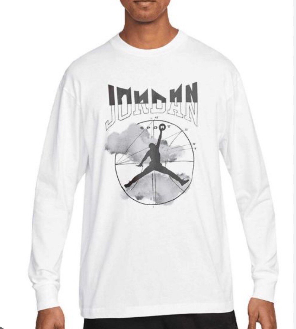 Jordan Sport Men’s White Logo Ribbed Cuffs Long Sleeve T-Shirt Size L Brand New