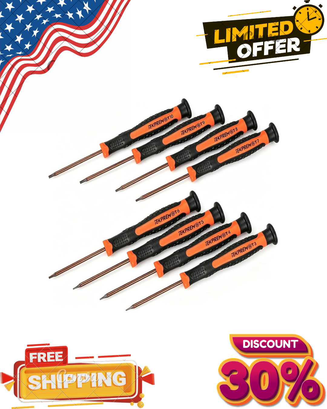 8 in 1 Small Torx Screwdriver Set with T3 T4 T5 T6 T7 T8 T9 T10 Torx Security Bi