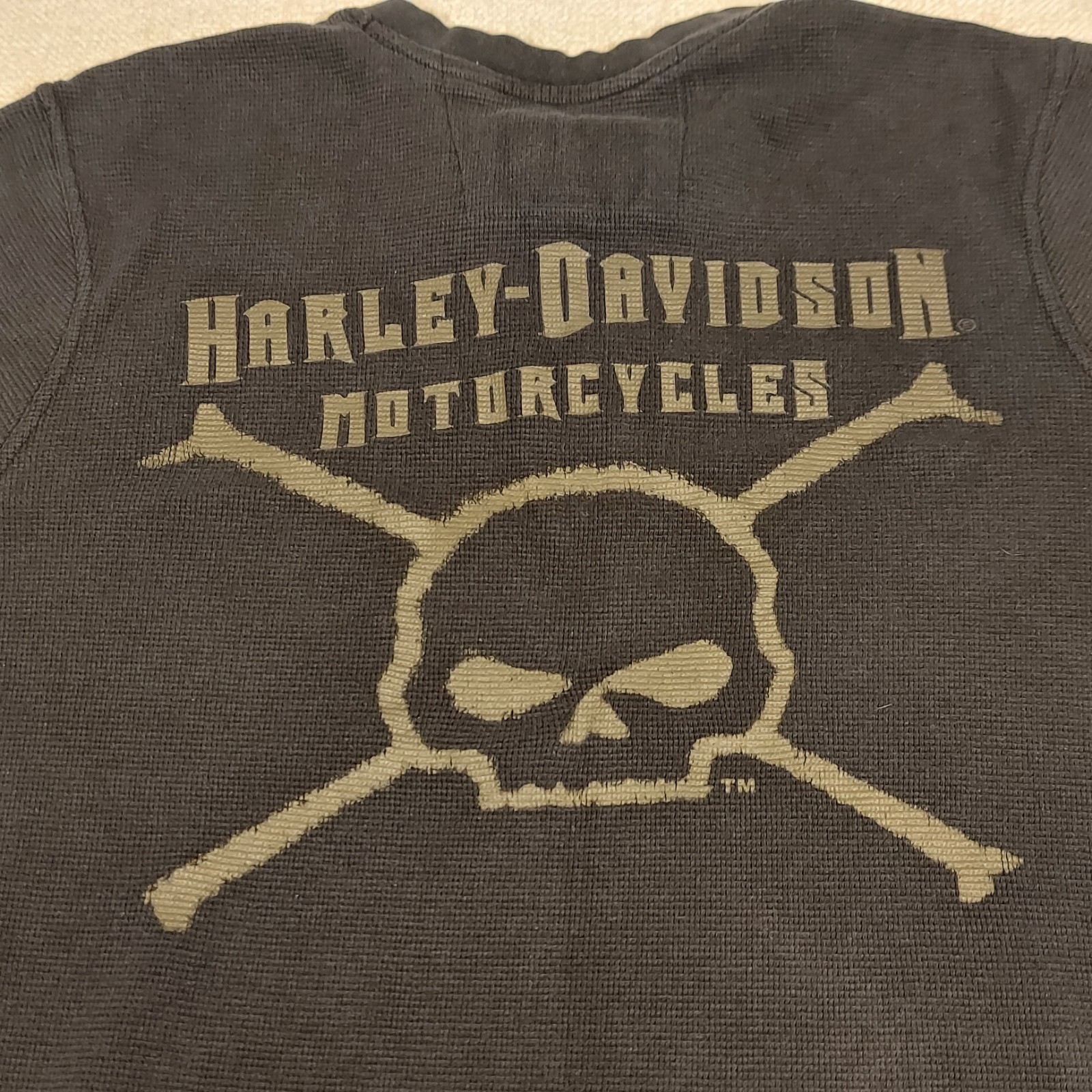 Vintage Harley-Davidson Mens L Black Waffle Knit Thermal Henley Long Sleeve gallery