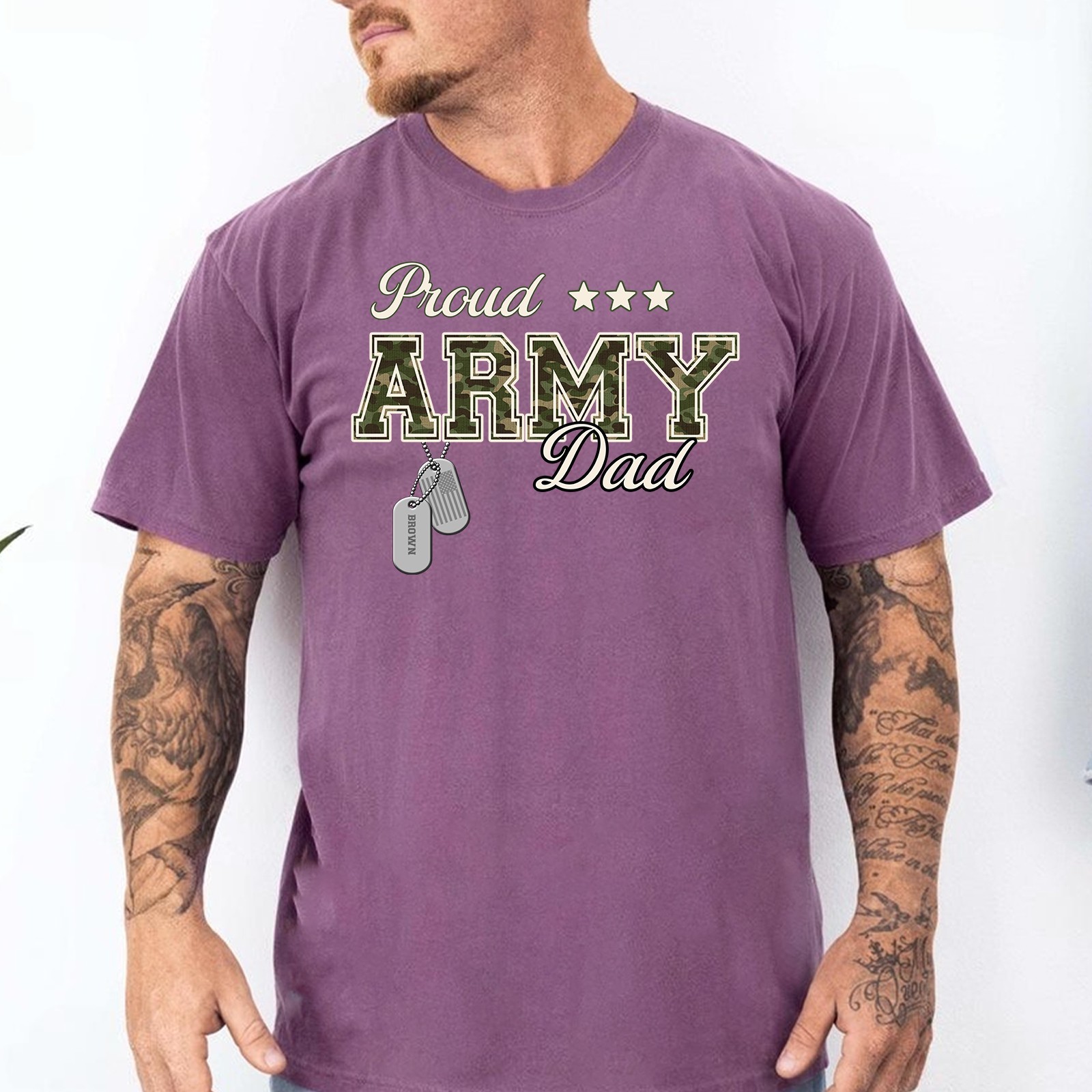 Personalized Proud Army Dad Shirt Custom Name Dog Tag Military Father's Day Gift gallery