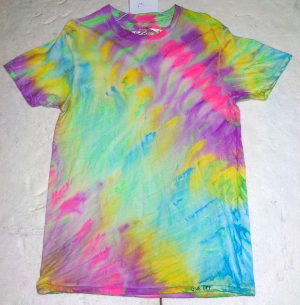 Mens Premium 100% cotton Tie Dye T-shirt -Fluro neon Stripe size Medium, new gallery