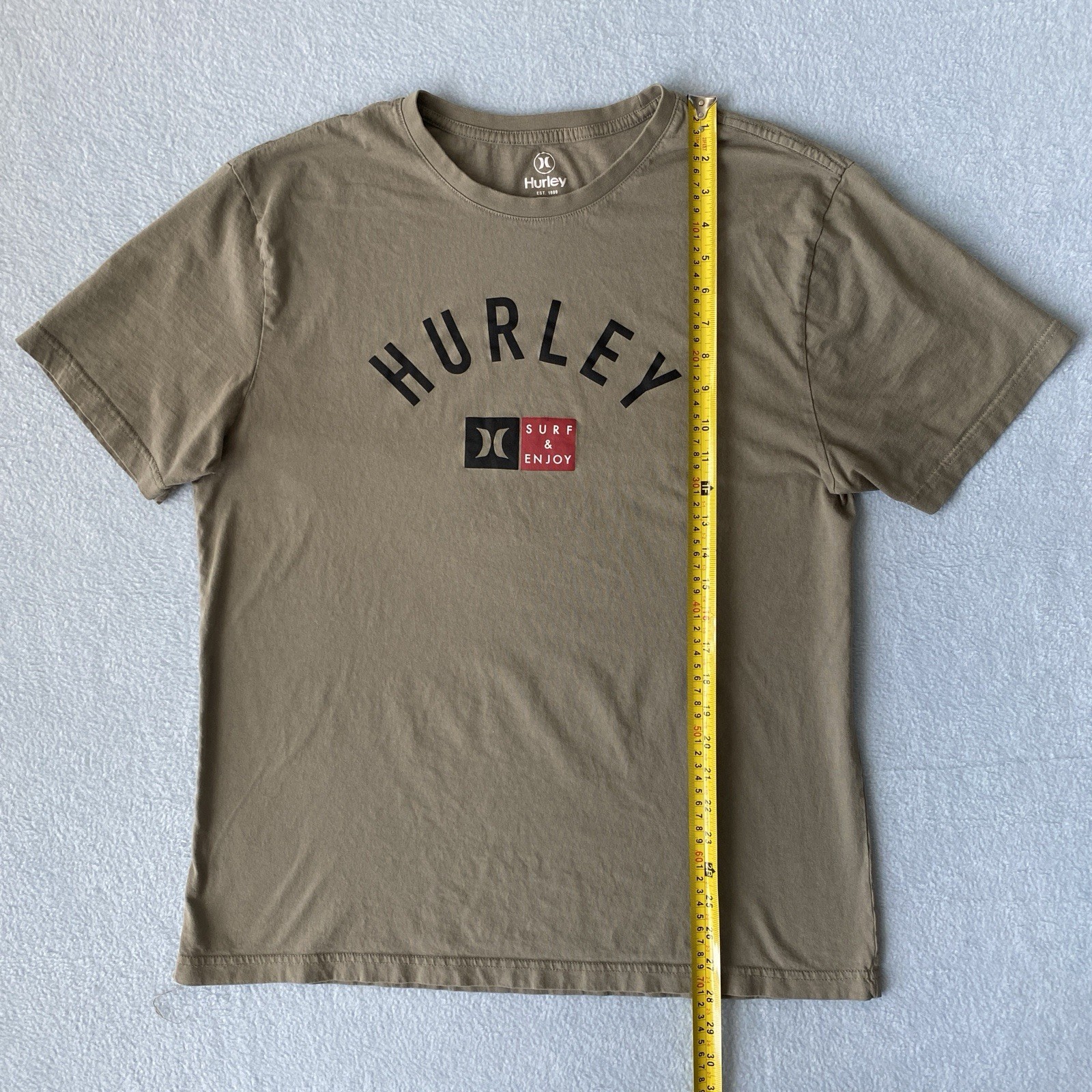 Hurley Surf & Enjoy Men’s Green Logo Graphic Tee Size Large L Skate Surf Shirt gallery