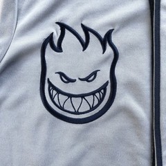 HUF x Spitfire Baseball Jersey Men Size M Gray Navy Trim Logos Huf Worldwide Y2K