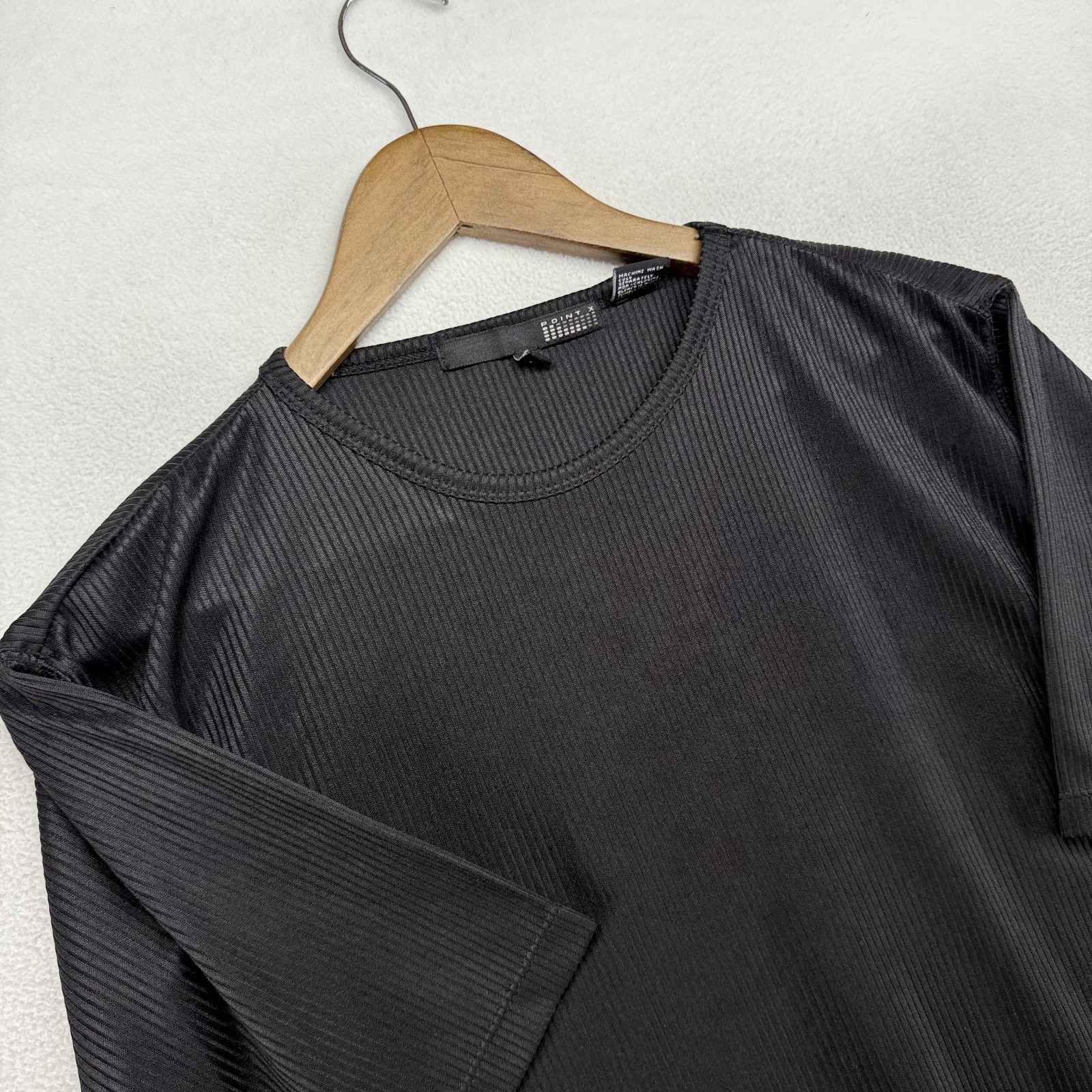 Vintage Rave Shirt Mens Medium Black Blank Ribbed Shiny Metallic Disco Y2k 2000s