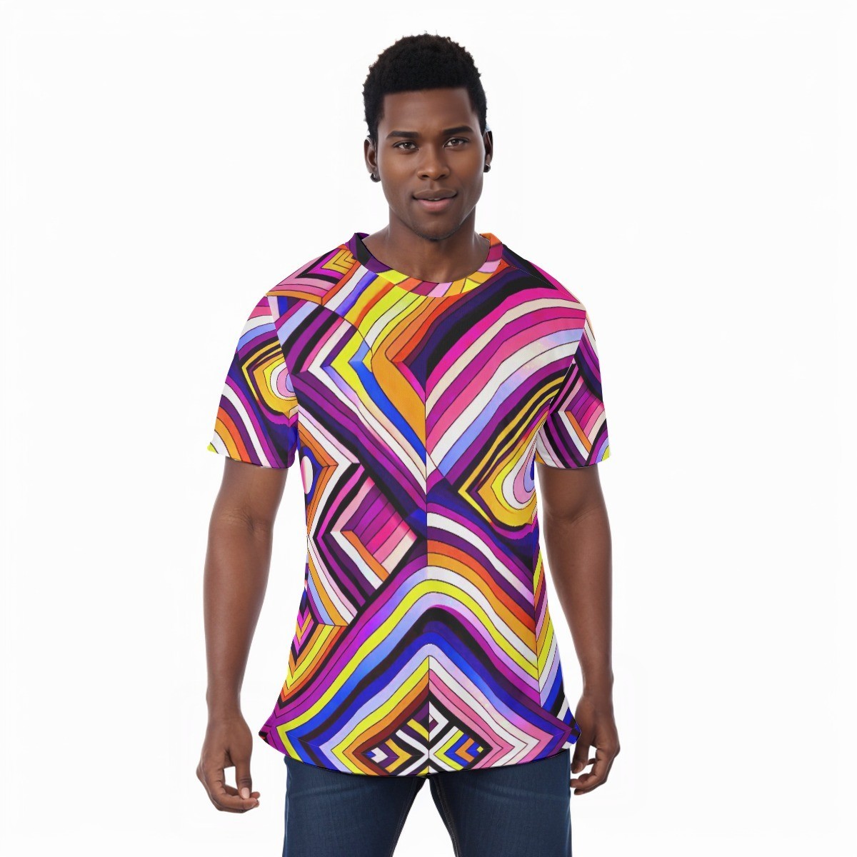 Mod Pink Stripes Shirt Psychedelic Mesh Tee Rave Trippy T-shirt Op Art Modernist