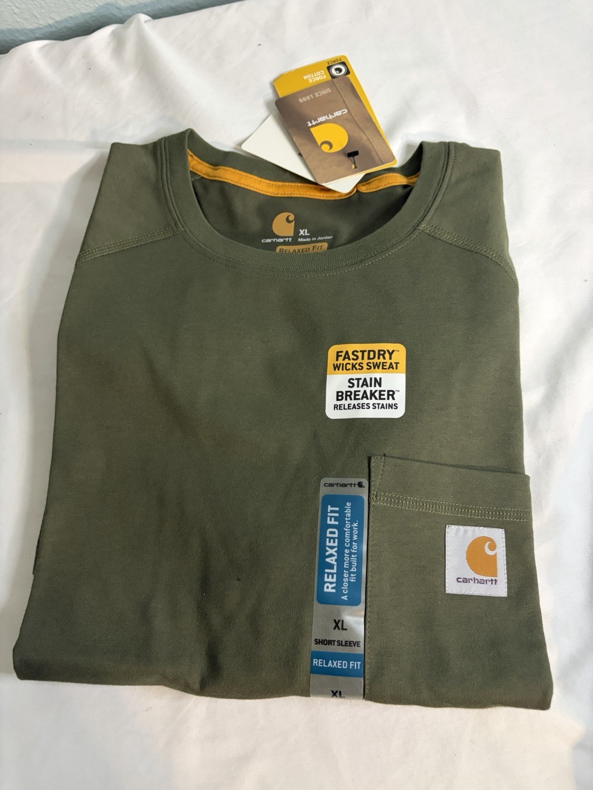 Carhartt men's Short-Sleeve Pocket relaxed force Tee in Olive crew neck size XL gallery