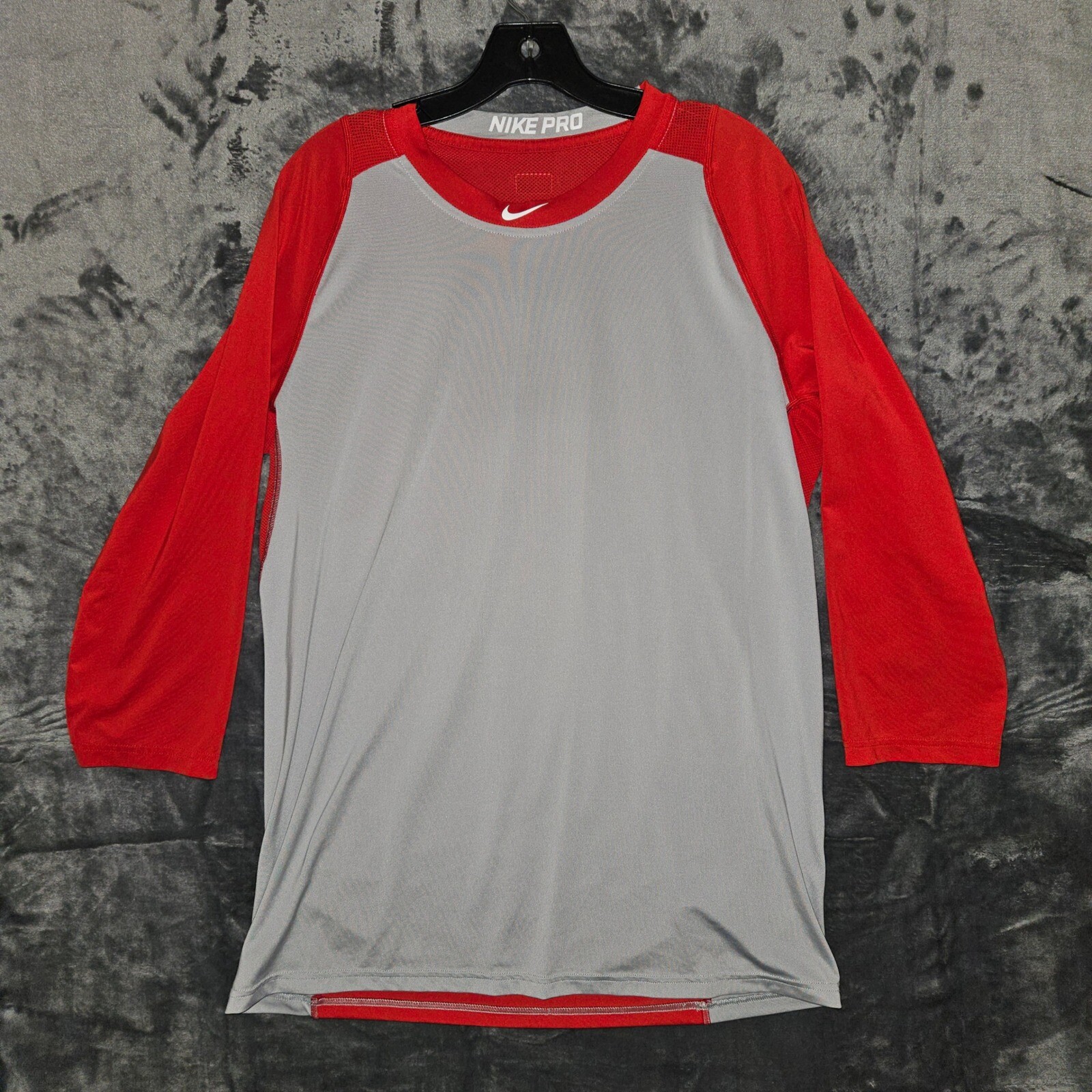 Nike Pro Dri-FIT Baseball Top Long Sleeve Gray Red Athletic Shirt Large gallery