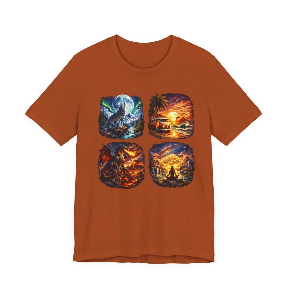 Ocean, Sunset, Volcano, Sunrise Landscapes Tee | Four Scene Nature Art