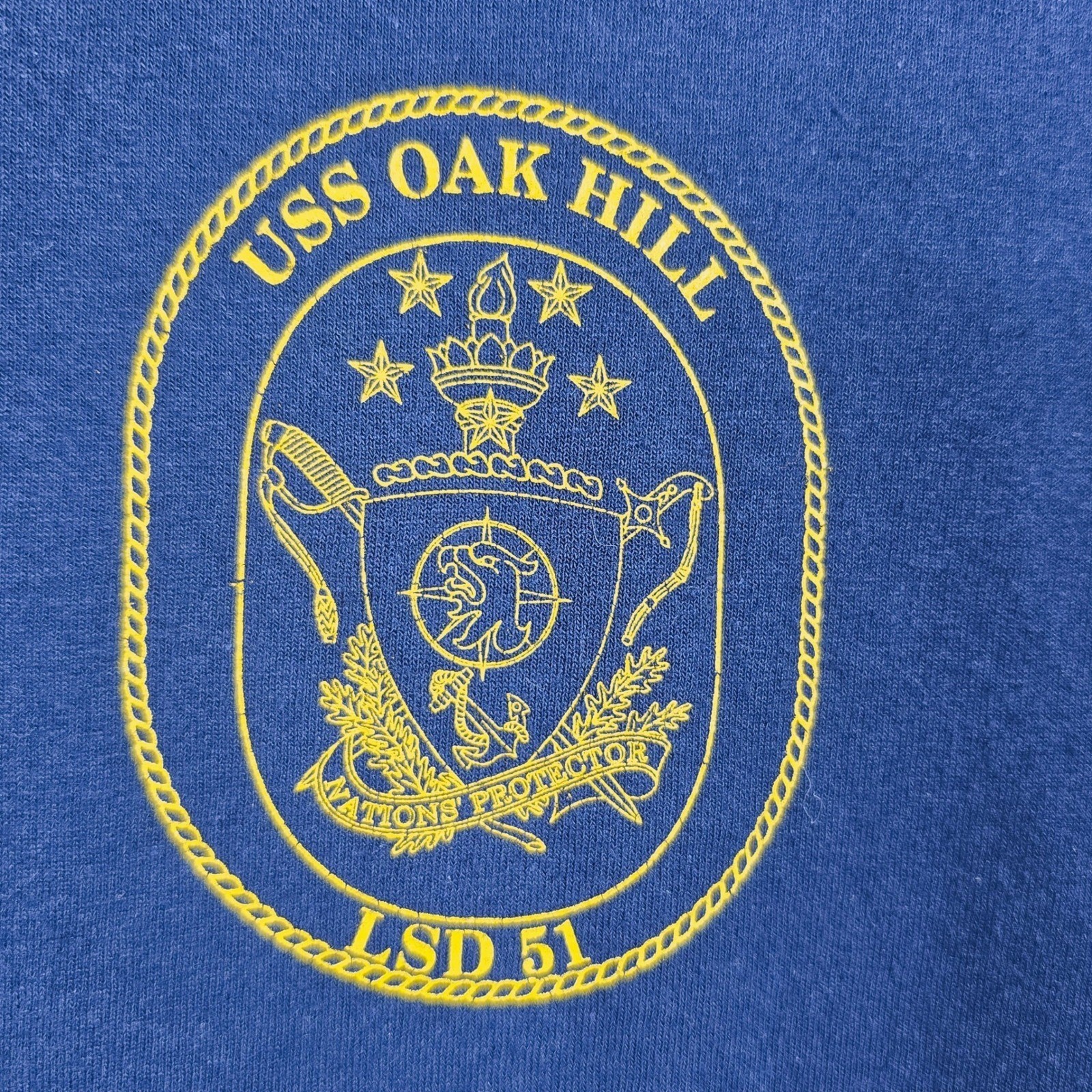 Jerzees USS Oak Hill LSD 51 Mustangs Navy T-Shirt Graphic Print Short Sleeve Med gallery