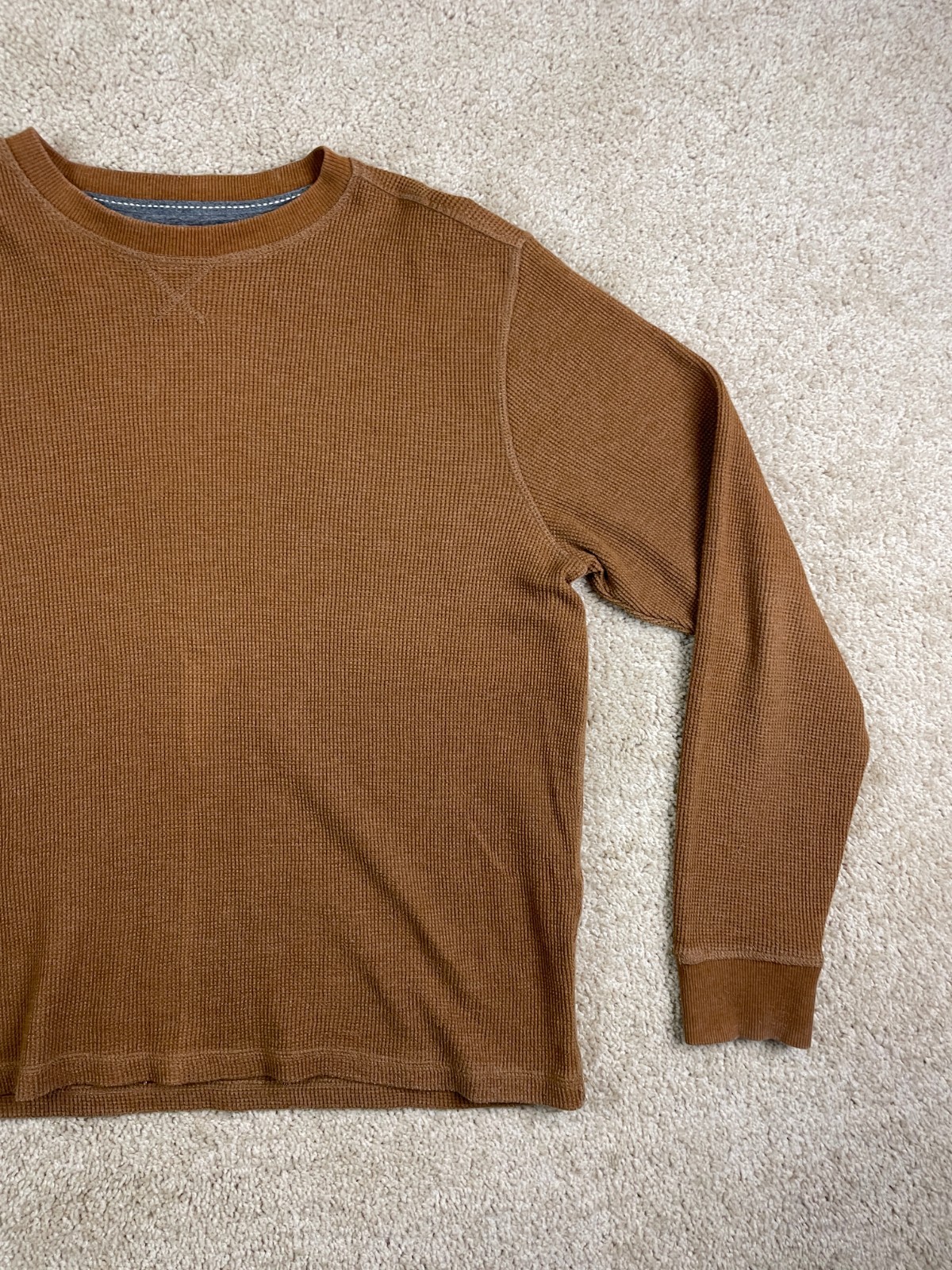 Members Mark T-Shirt Mens Large Ribbed V-Notch Thermal Waffle Knit Brown gallery