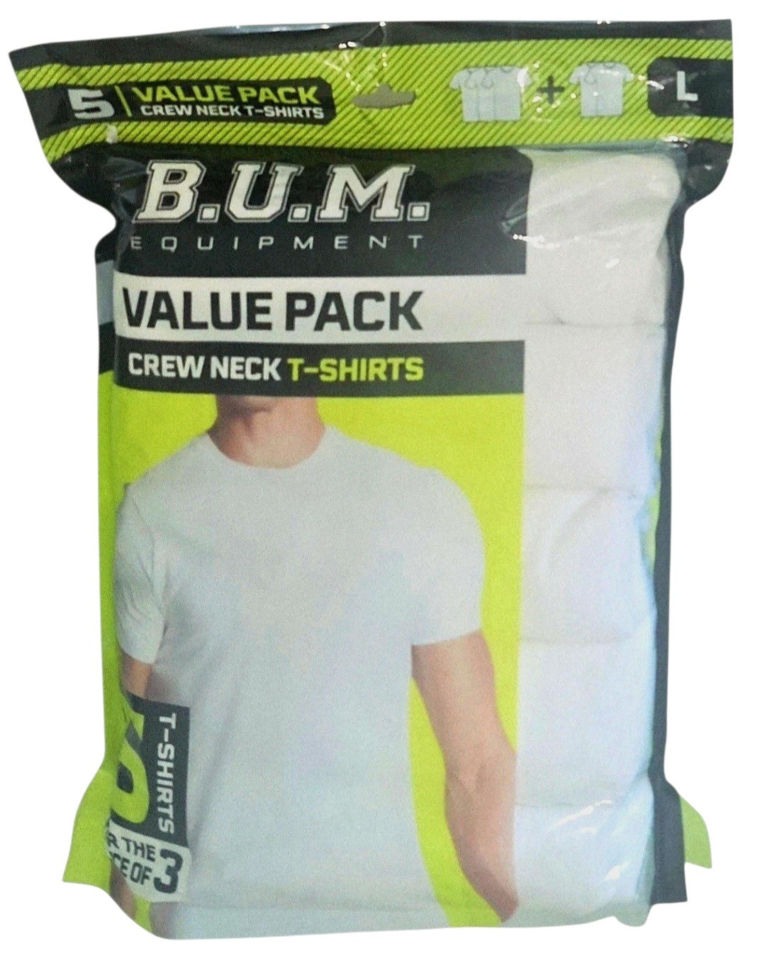 BUM 5x Value Pack Men’s T-shirts, Cotton, White, Large