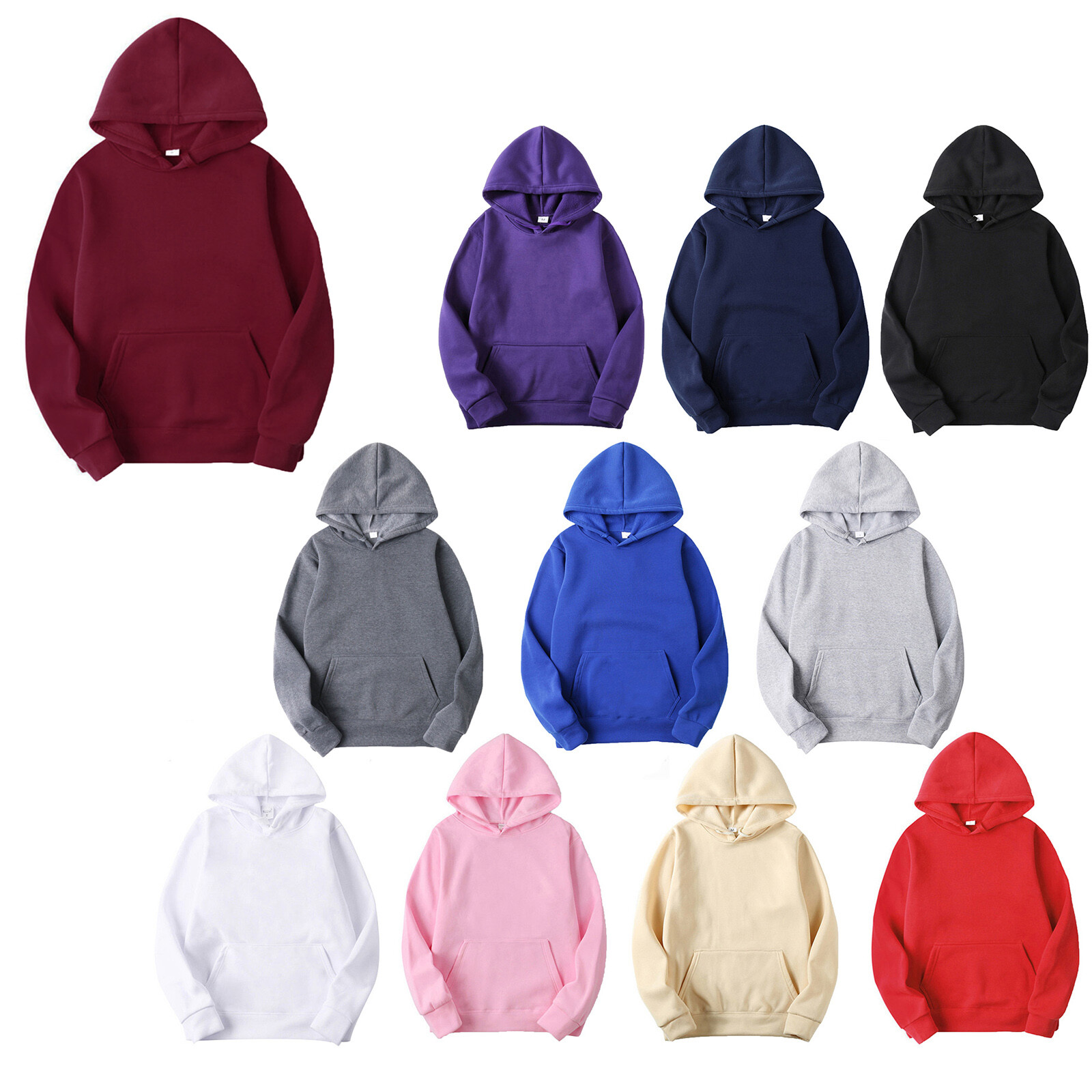 US Mens Plain Pullover Hoodie Casual Hooded Sweatshirt Long Sleeve Classic Tops gallery