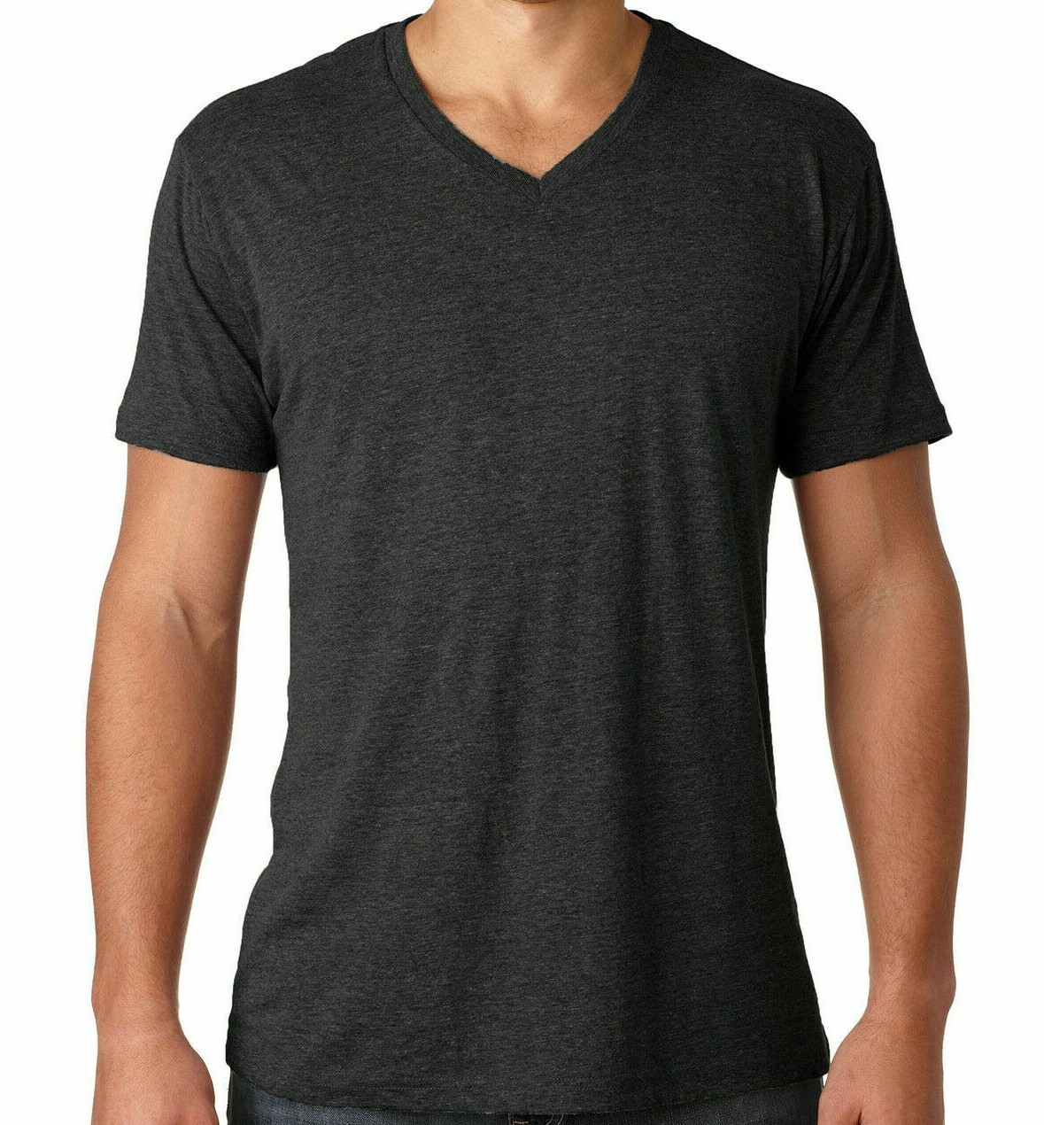 2 Pack Men's T shirt -Next Level Tri-Blend V-neck tee shirt Vintage Black #6040 gallery