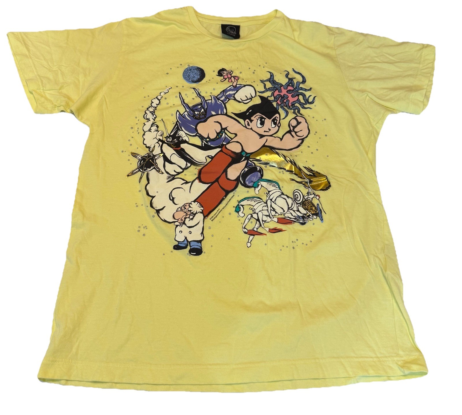 Rare Astro Boy Atom Tee T Shirt by Tezuka Production Japan Anime Yellow Large 💎