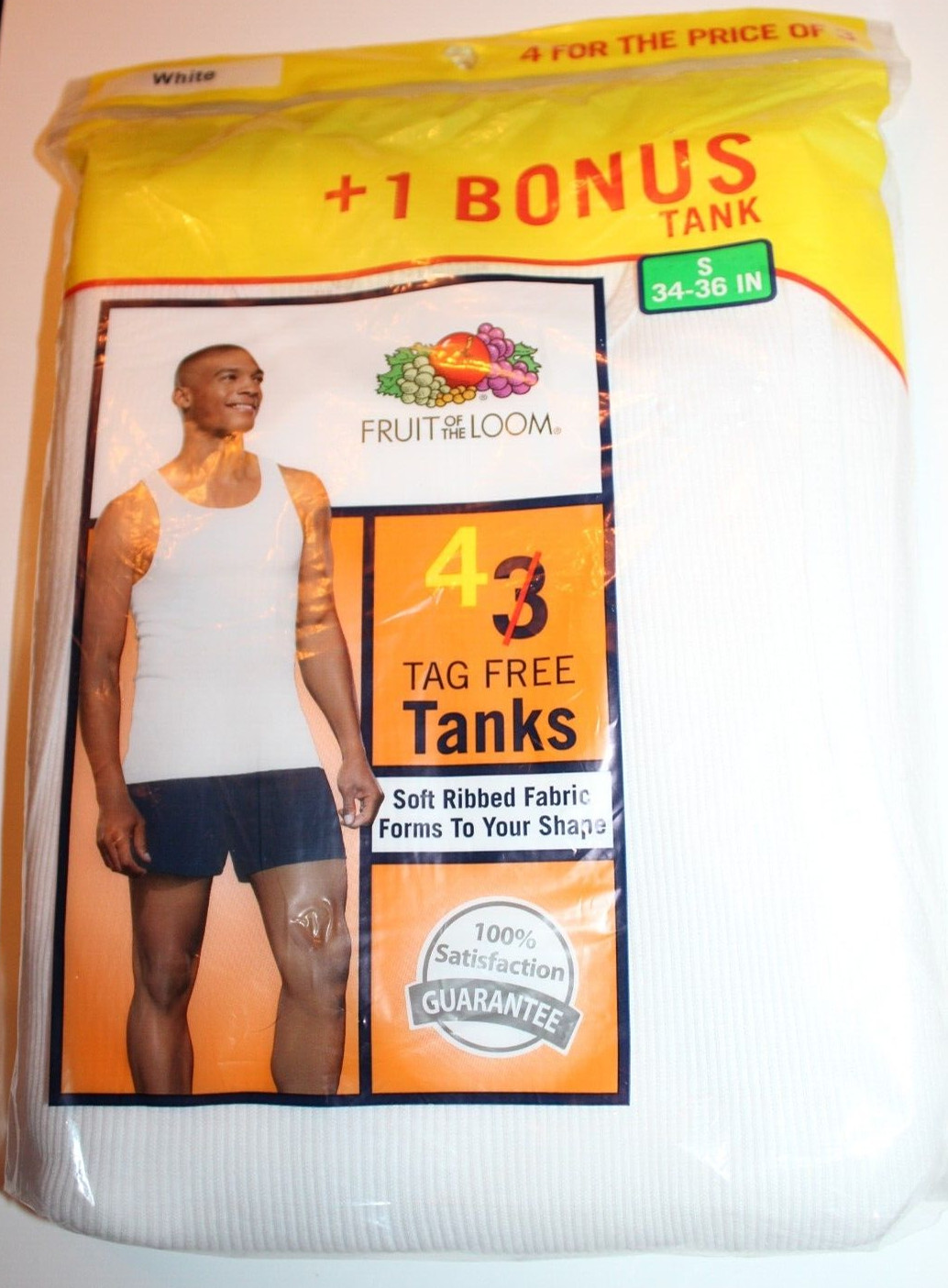 Fruit of the Loom Mens’ 4 White Tag Free Tanks – Small (34-36 in.)