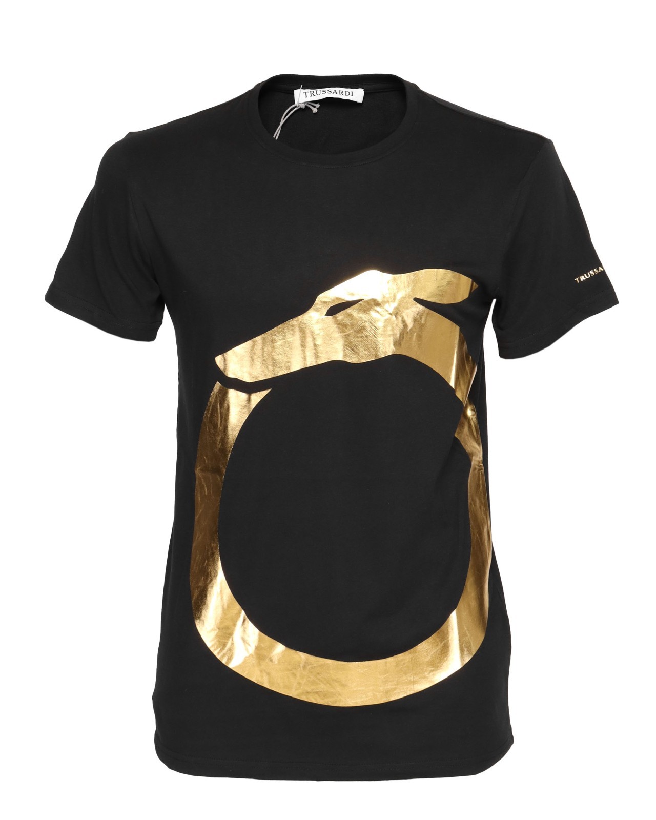NWT TRUSSARDI Milano T-SHIRT crewneck cotton black gold luxury Italy L gallery