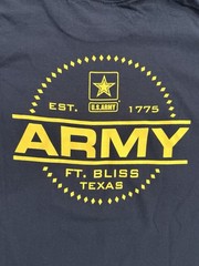 “United States Army Ft Bliss, TX 1775” Double Sided Black T Shirt – Sz S – NWT