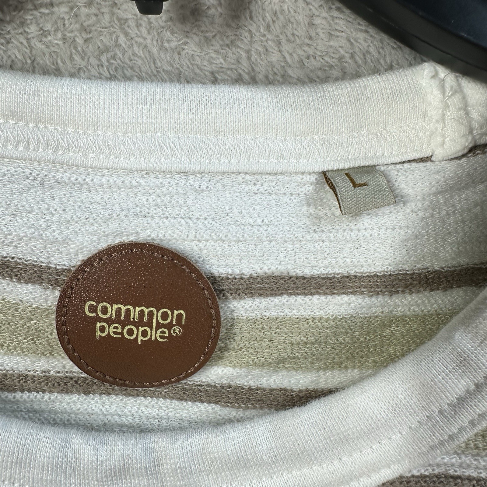Common People Striped Textured Short Sleeve Shirt Men’s L Cotton Relaxed Fit gallery