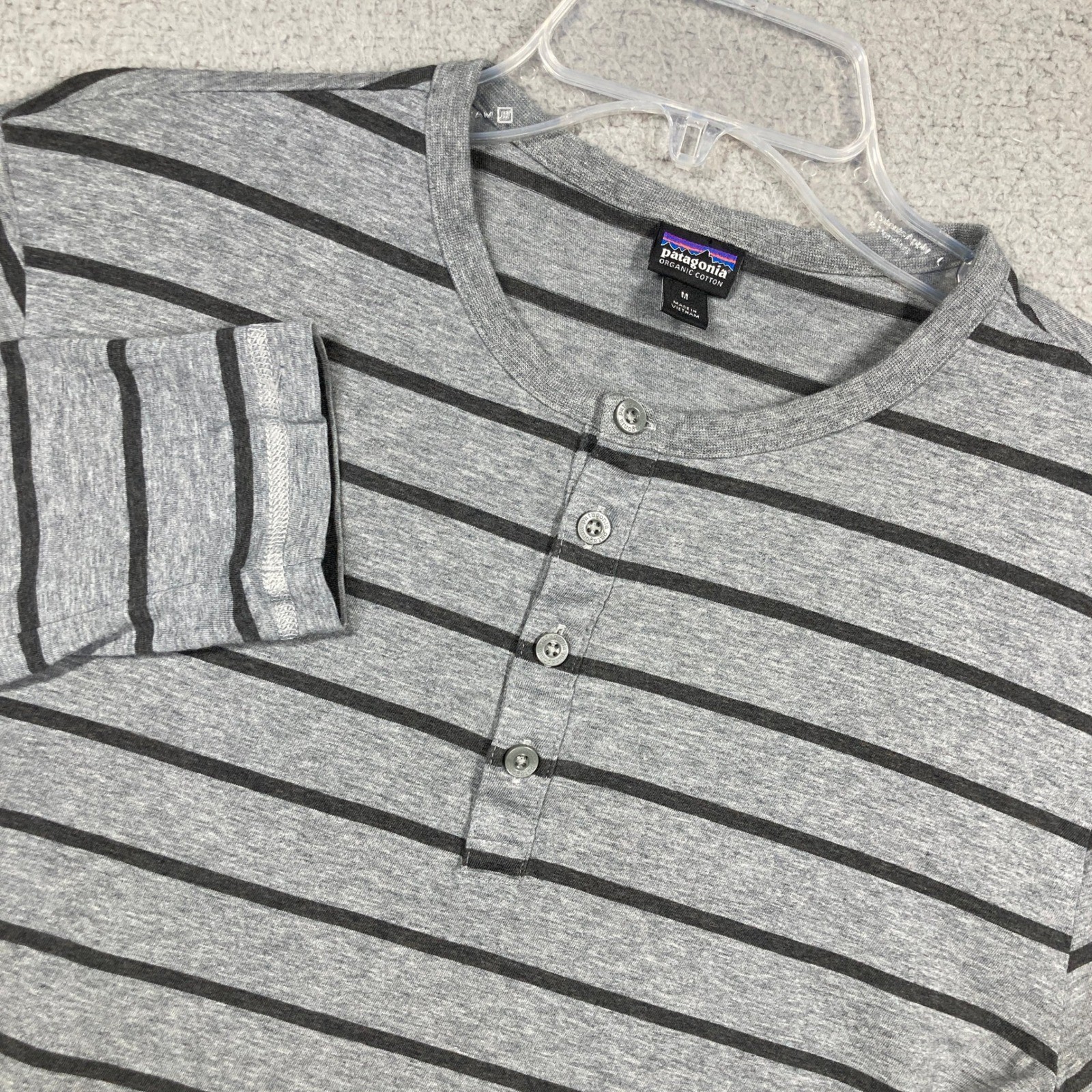Patagonia Henley Shirt Mens Medium Grey Striped Organic Cotton Long Sleeve gallery